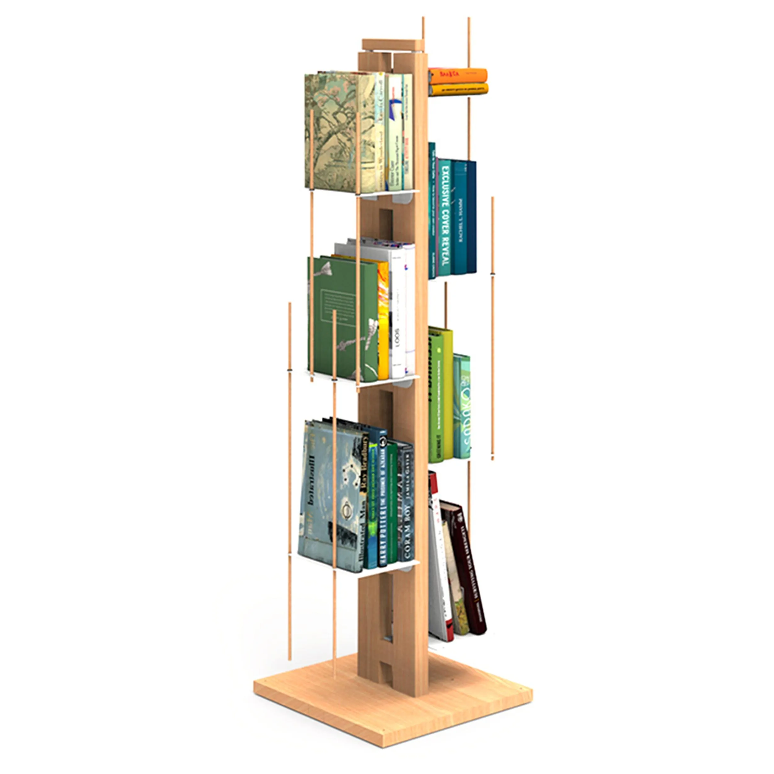 Libreria verticale a colonna ZIA VERONICA 34x34xh 105 cm con struttur e bacchette in legno massello di faggio evaporato colore naturale. Mensole in acciaio smaltato