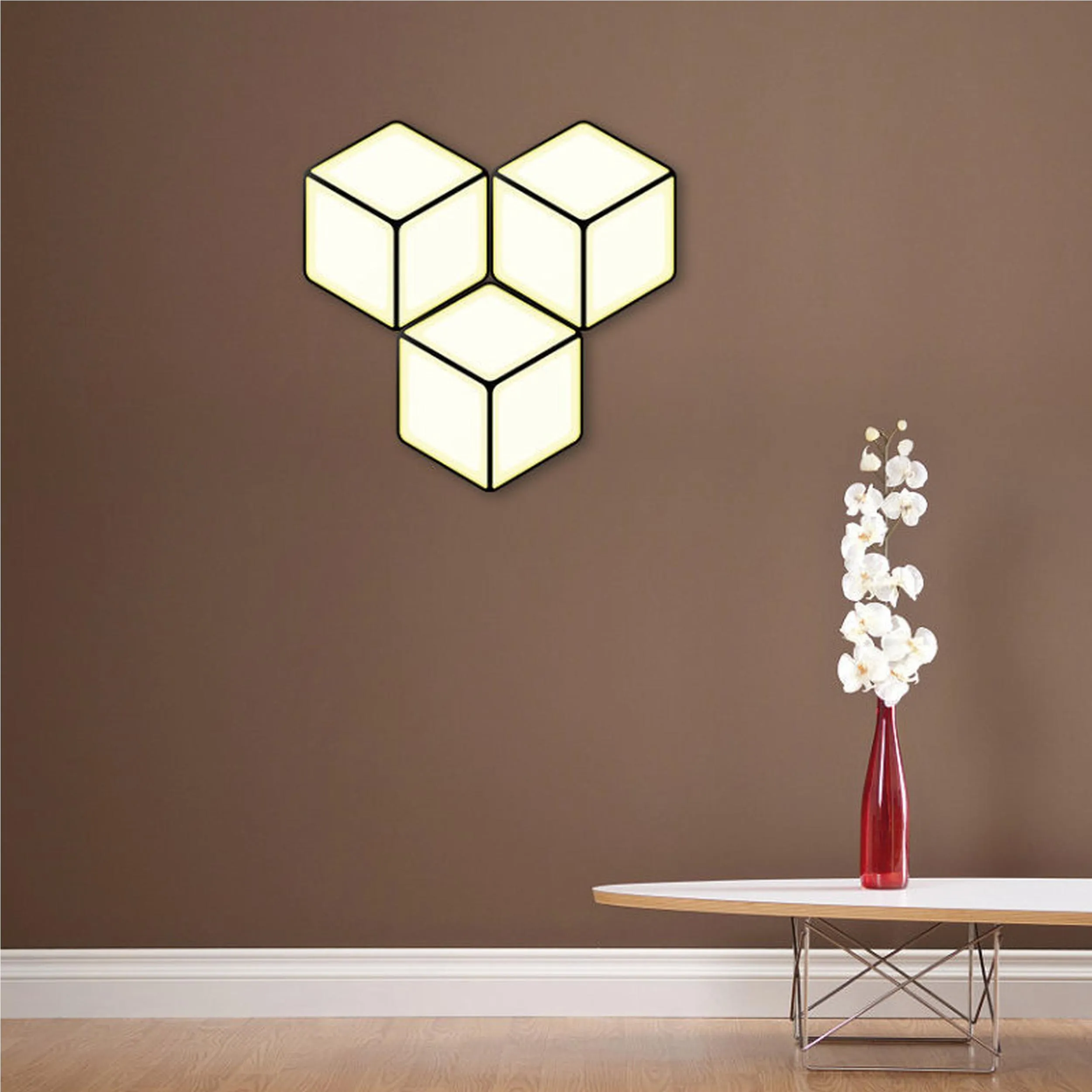 Applique da Muro a LED CUBIKA in alluminio e policarbonato 50x50xh5 cm 25 W- 1400 Lumen , effetto 3 D cubi binaco e filo nero