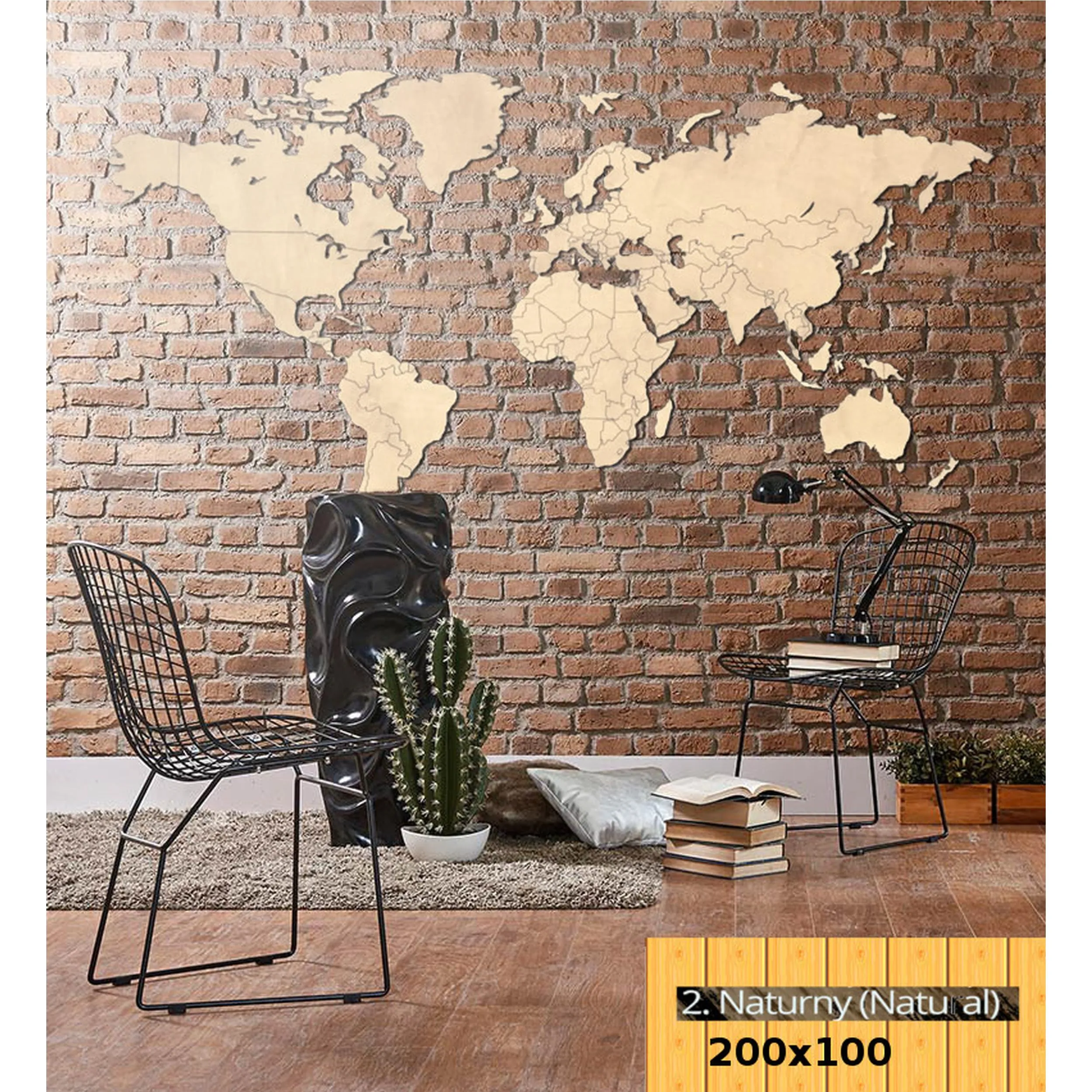 Mappa Da Parete in legno 200x100 senza bordi colore legno naturale