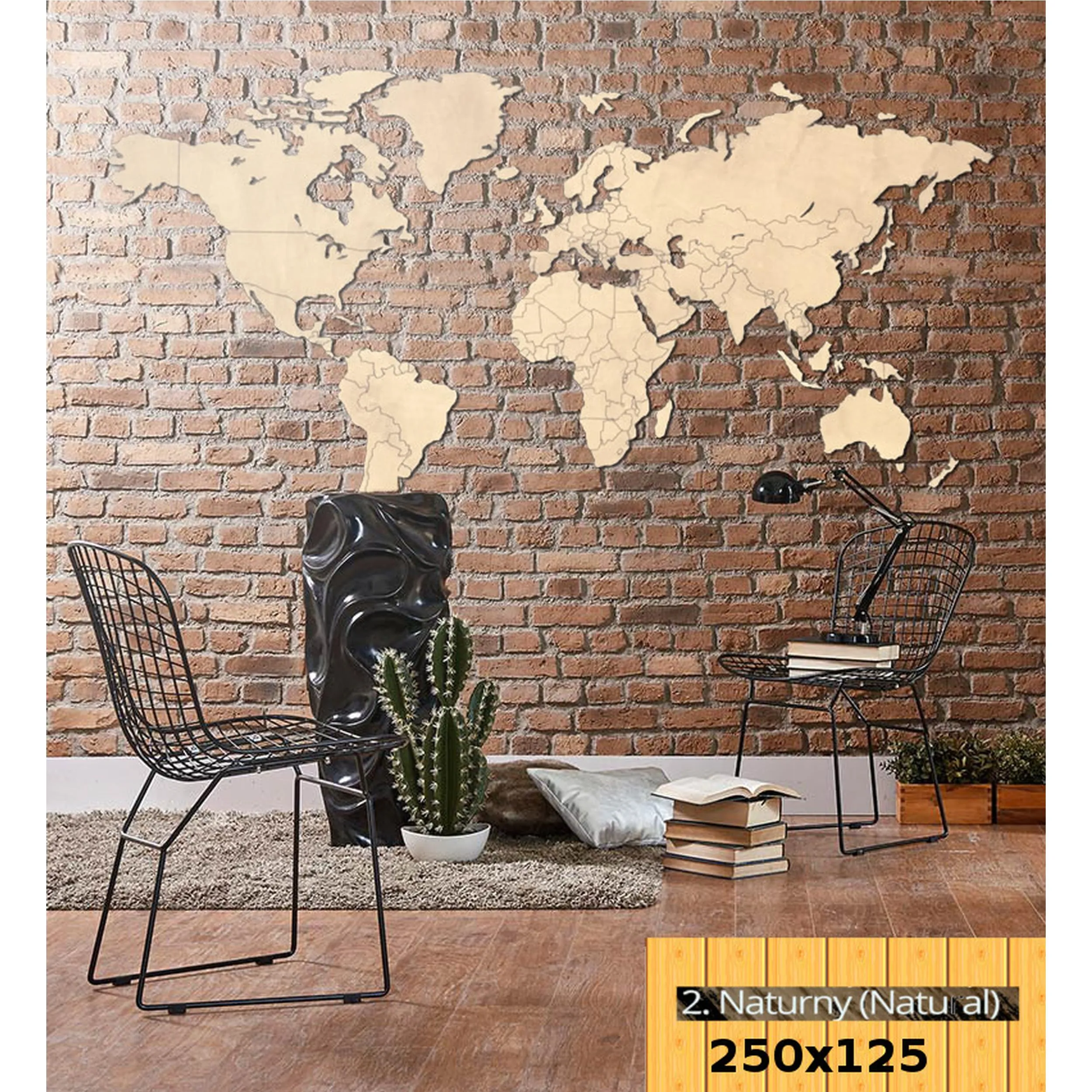 Mappa Da Parete in legno 250x125 senza bordi colore legno naturale