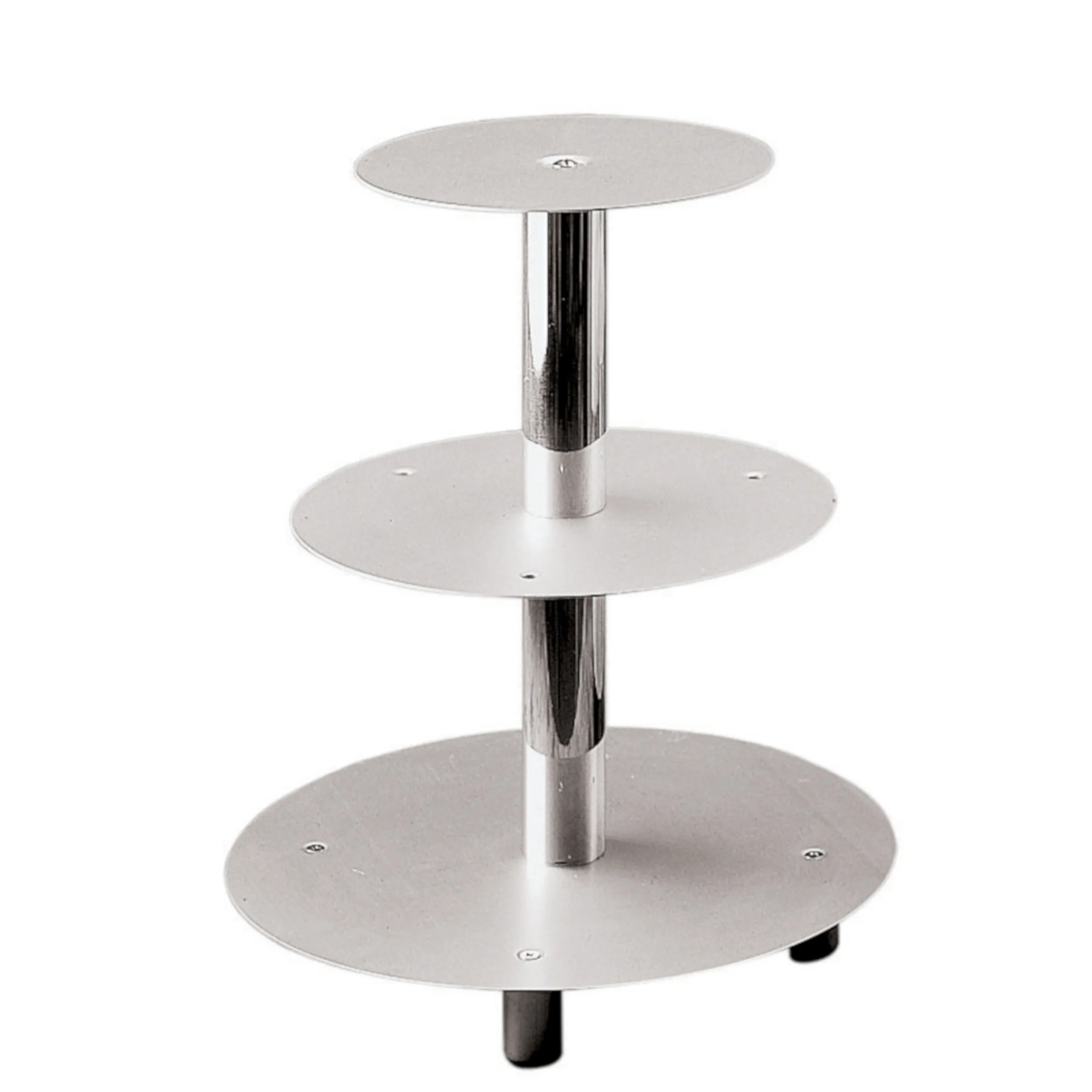 Alzata Per Torte 3 Piani Alluminio, diametro 32, 26 20 peso 1,48 kg Dimensioni dischi : Ø20-26-32 cm distanza frà i dischi h16,5 cm