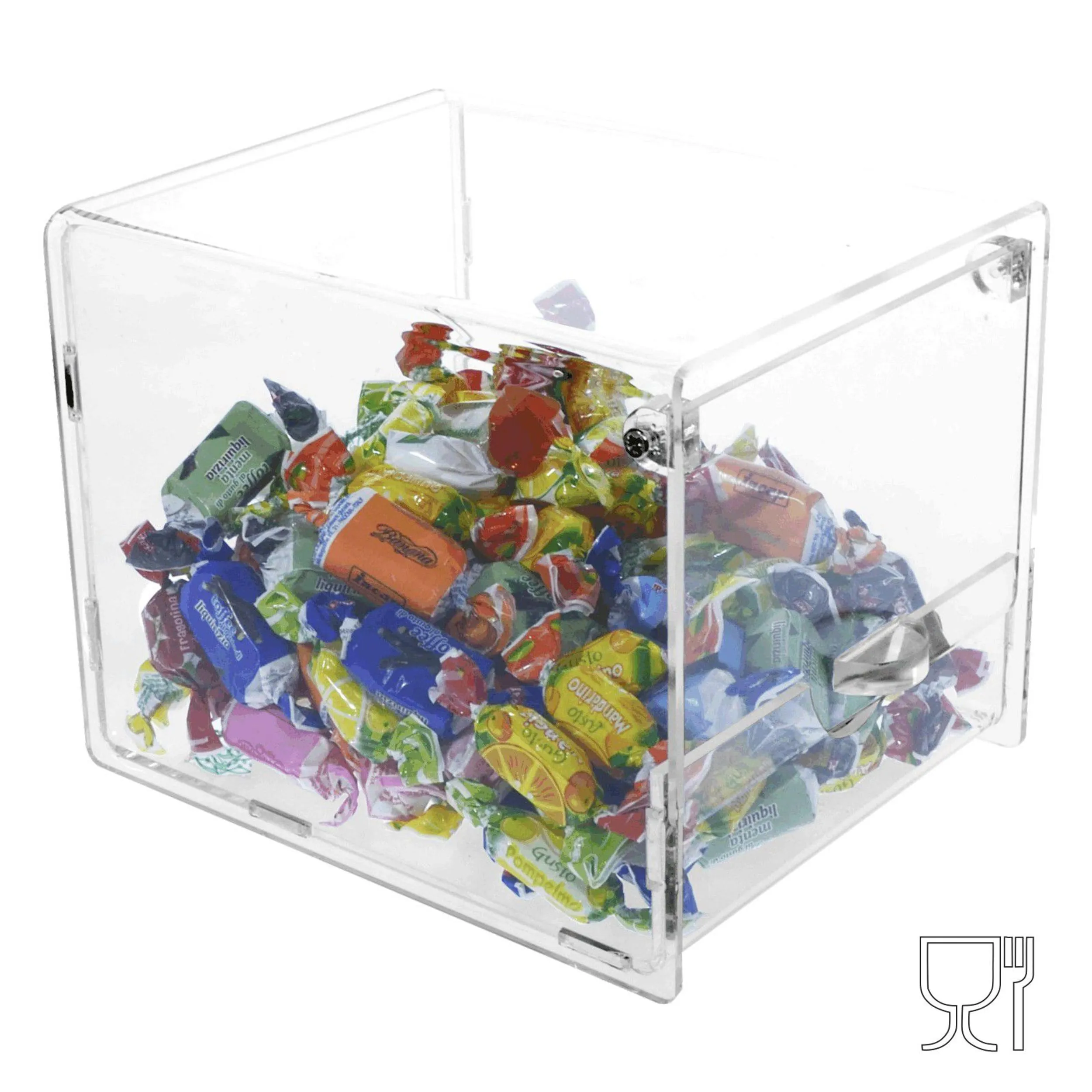 Porta caramelle in plexiglas con chiusura a sportello Dimensioni 15x20Xh15 cm- colore trasparente