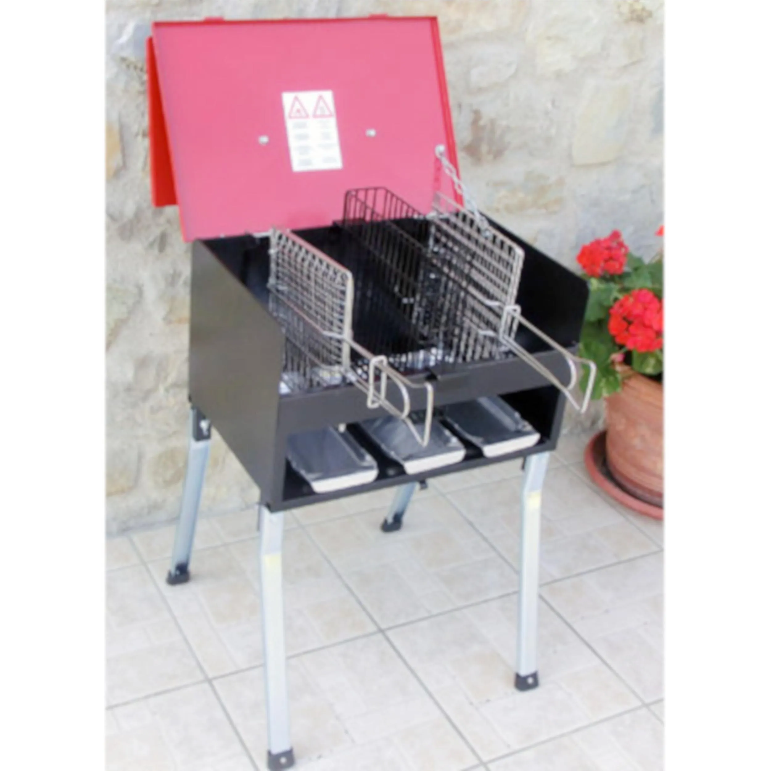 Barbecue Portatile con due griglie inox 22x22 PIC-NIC dimensioni 45x32 cm-peso 14 kg Lamiera Verniciata A forno rosso