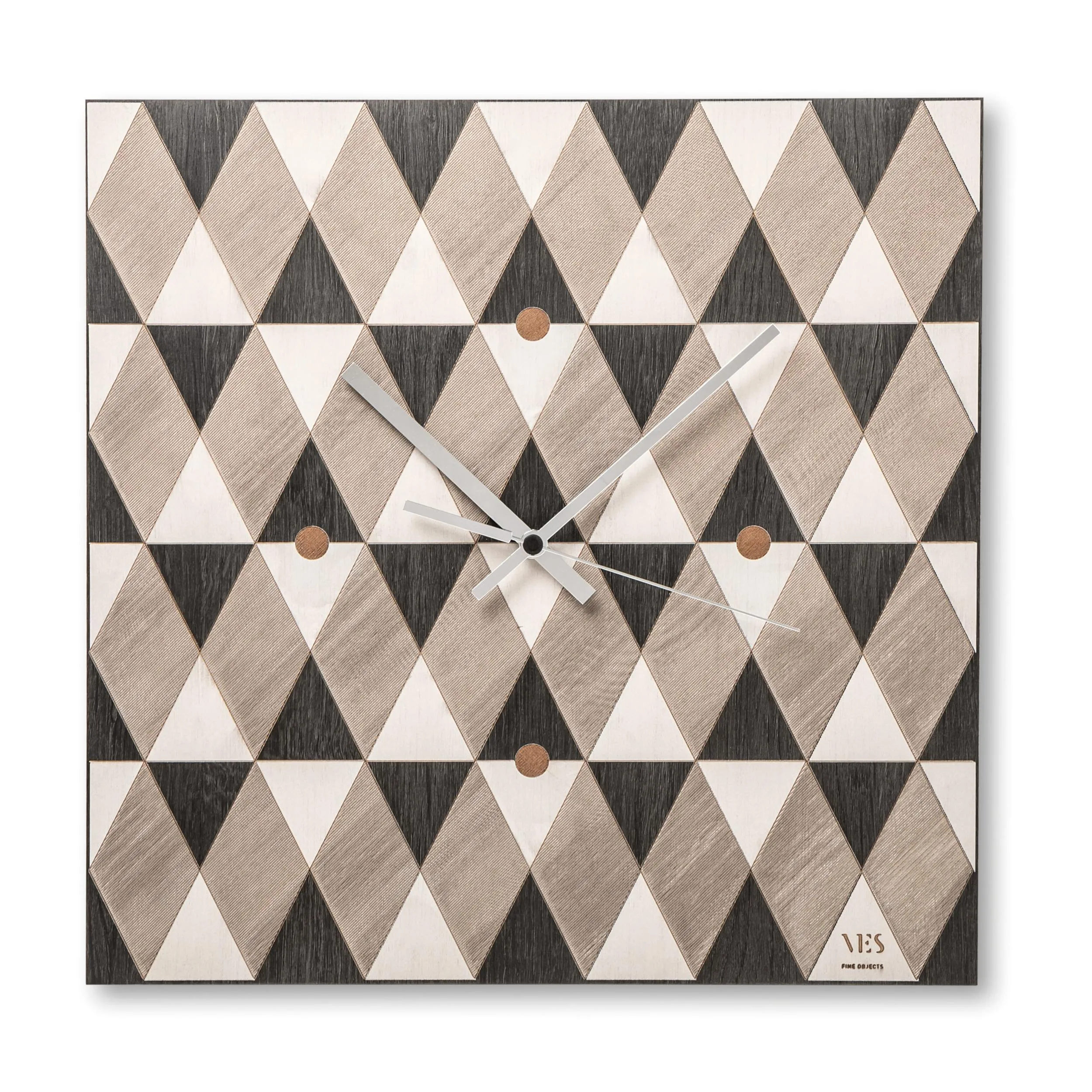 Orologio da parete il legno Quadrato VICHY BLACK 40x40 cm realizzato con lavorazioni modernissime decoro tracciati colore avorio