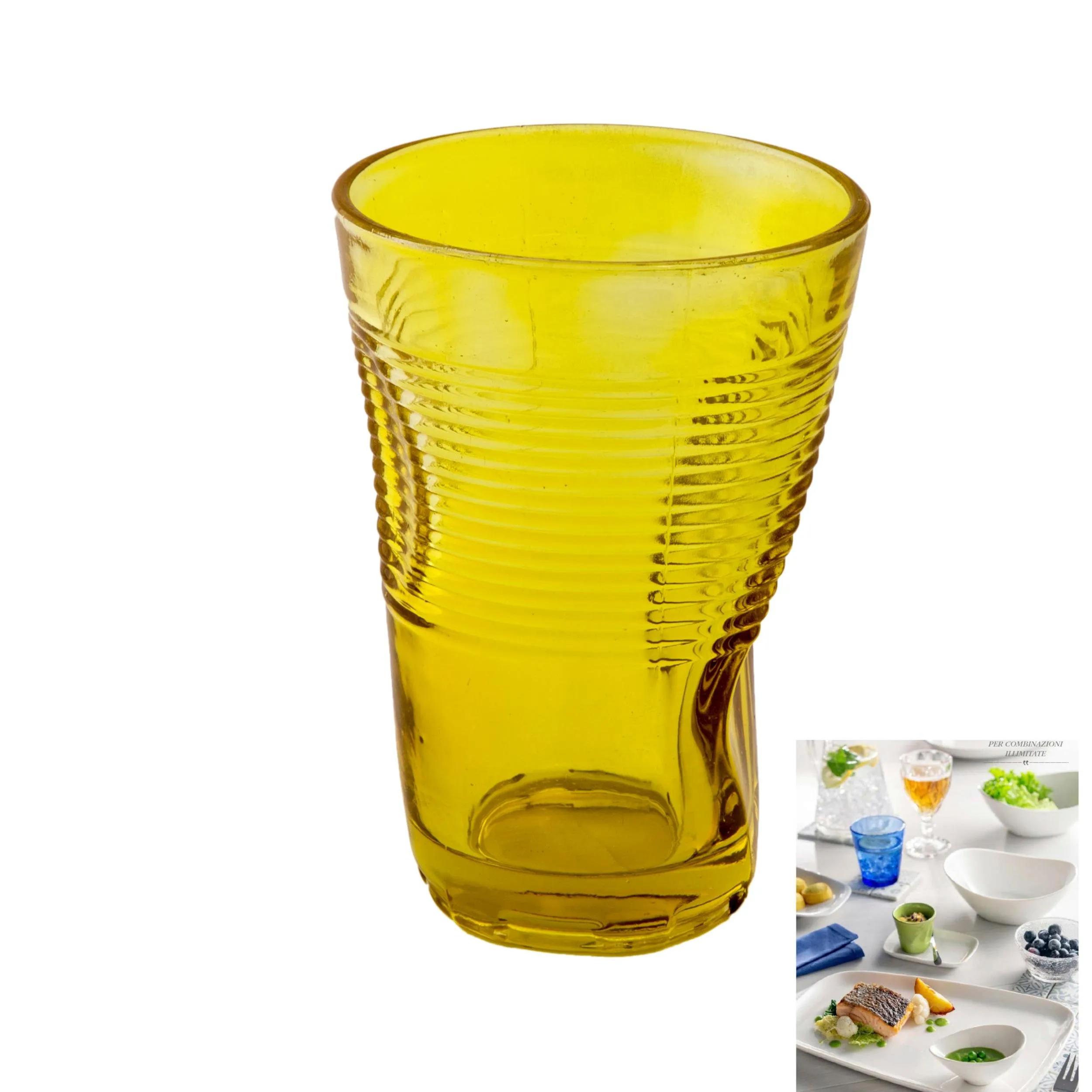 Bicchieri accartocciato COCKTAIL 6 pezzi diametro 8xh12 cm - 34 CL in vetro soffiato adatto alla lavastoviglie colore giallo