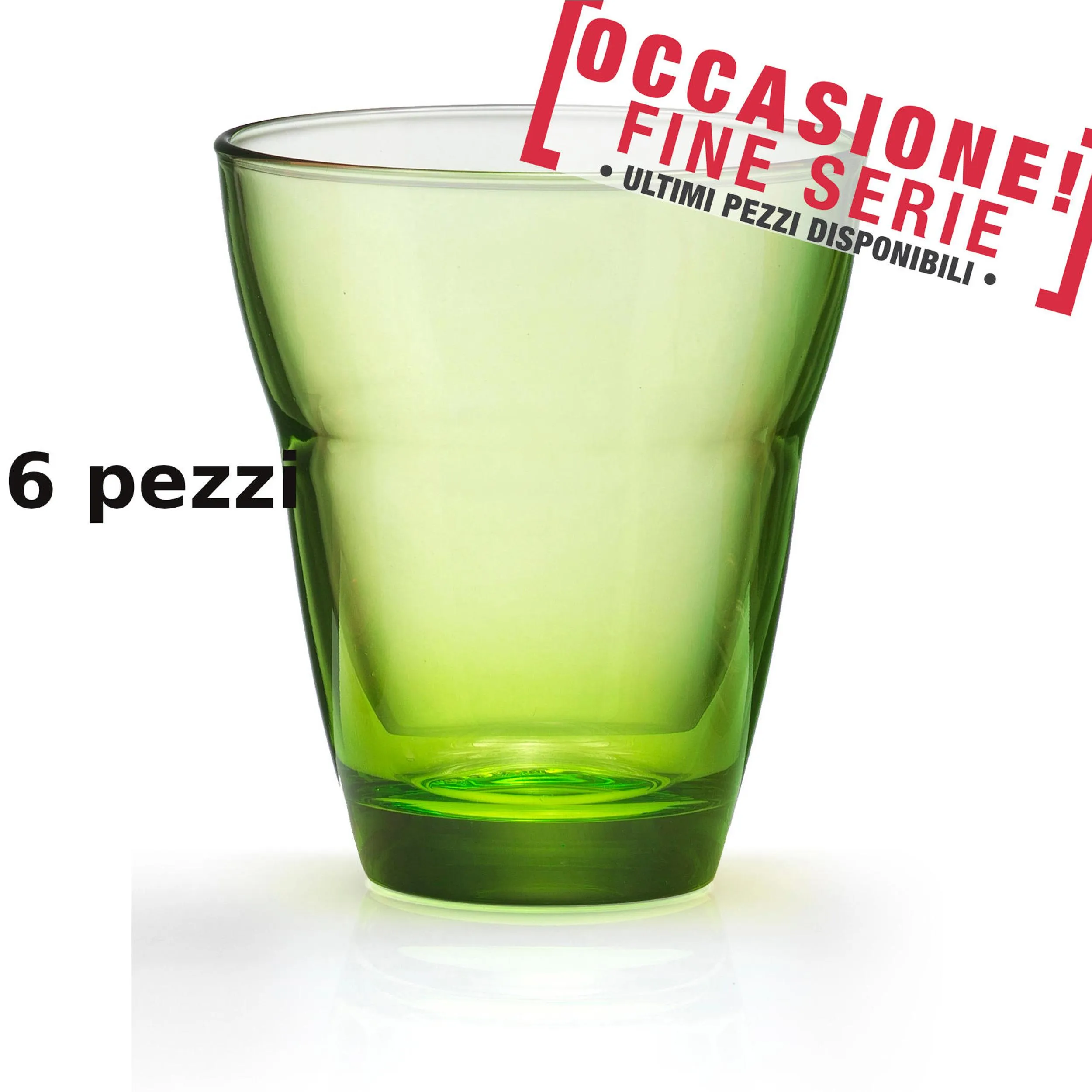 Bicchieri Acqua 6 pezzi diametro 8,5xh10 cm - 250 Ml in vetro pressato adatto alla lavastoviglie colore Multicolor Verde