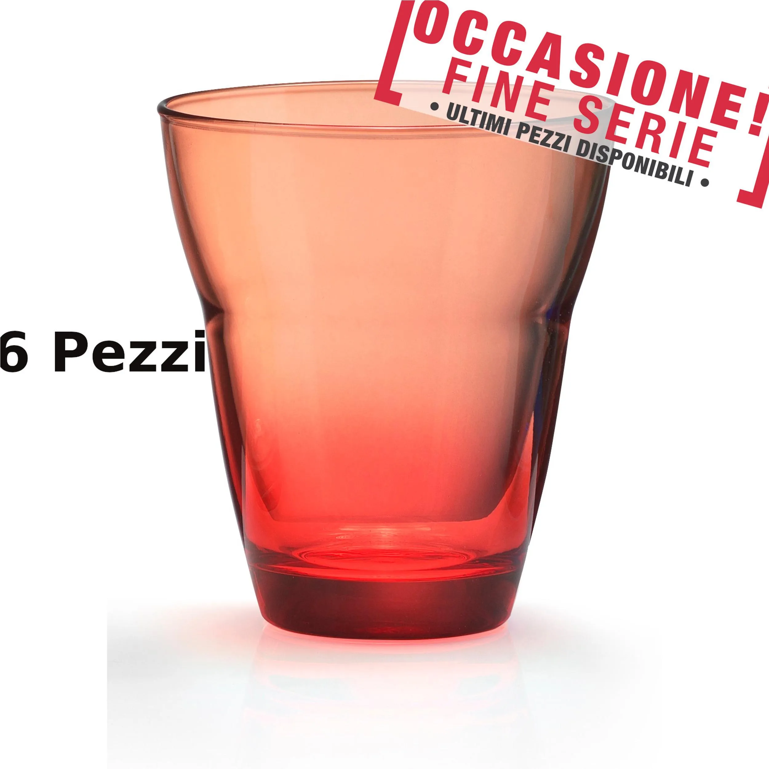 Bicchieri Acqua 6 pezzi diametro 8,5xh10 cm - 250 Ml in vetro pressato adatto alla lavastoviglie colore Multicolor rosso