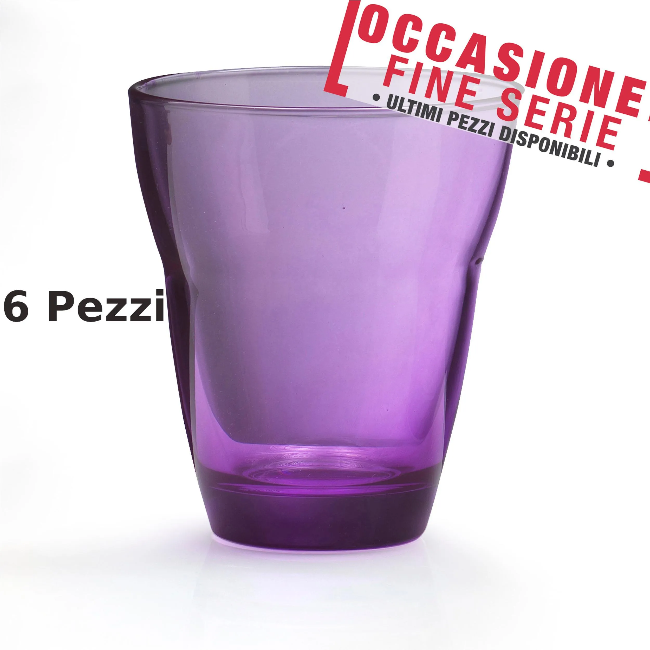 Bicchieri Acqua 6 pezzi diametro 8,5xh10 cm - 250 Ml in vetro pressato adatto alla lavastoviglie colore Multicolor Viola