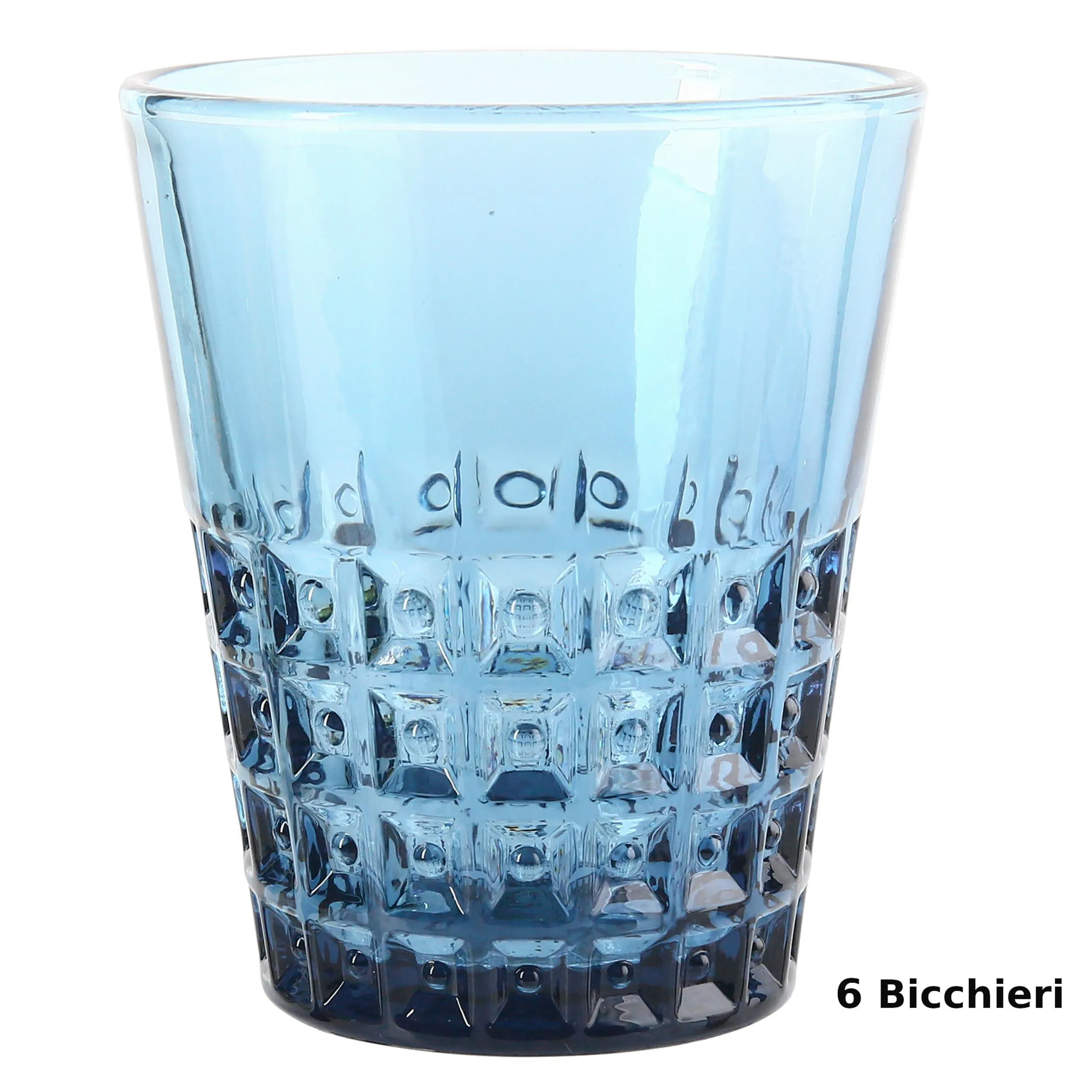 Bicchieri Acqua WINDSOR 6 pezzi diametro 8,5xh10 cm - 250 Ml in vetro pressato adatto alla lavastoviglie colore Blu