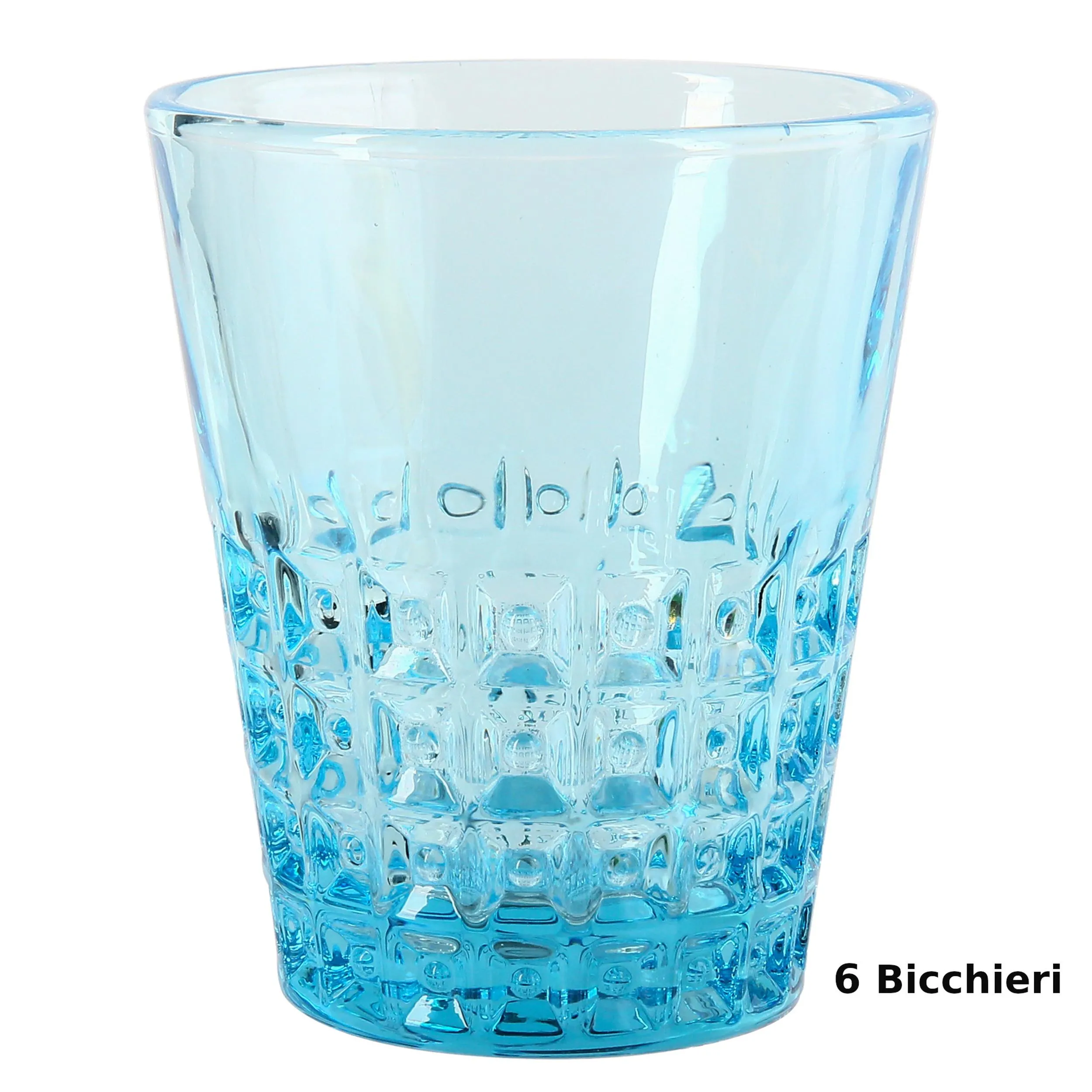 Bicchieri Acqua WINDSOR 6 pezzi diametro 8,5xh10 cm - 250 Ml in vetro pressato adatto alla lavastoviglie colore Azzurro