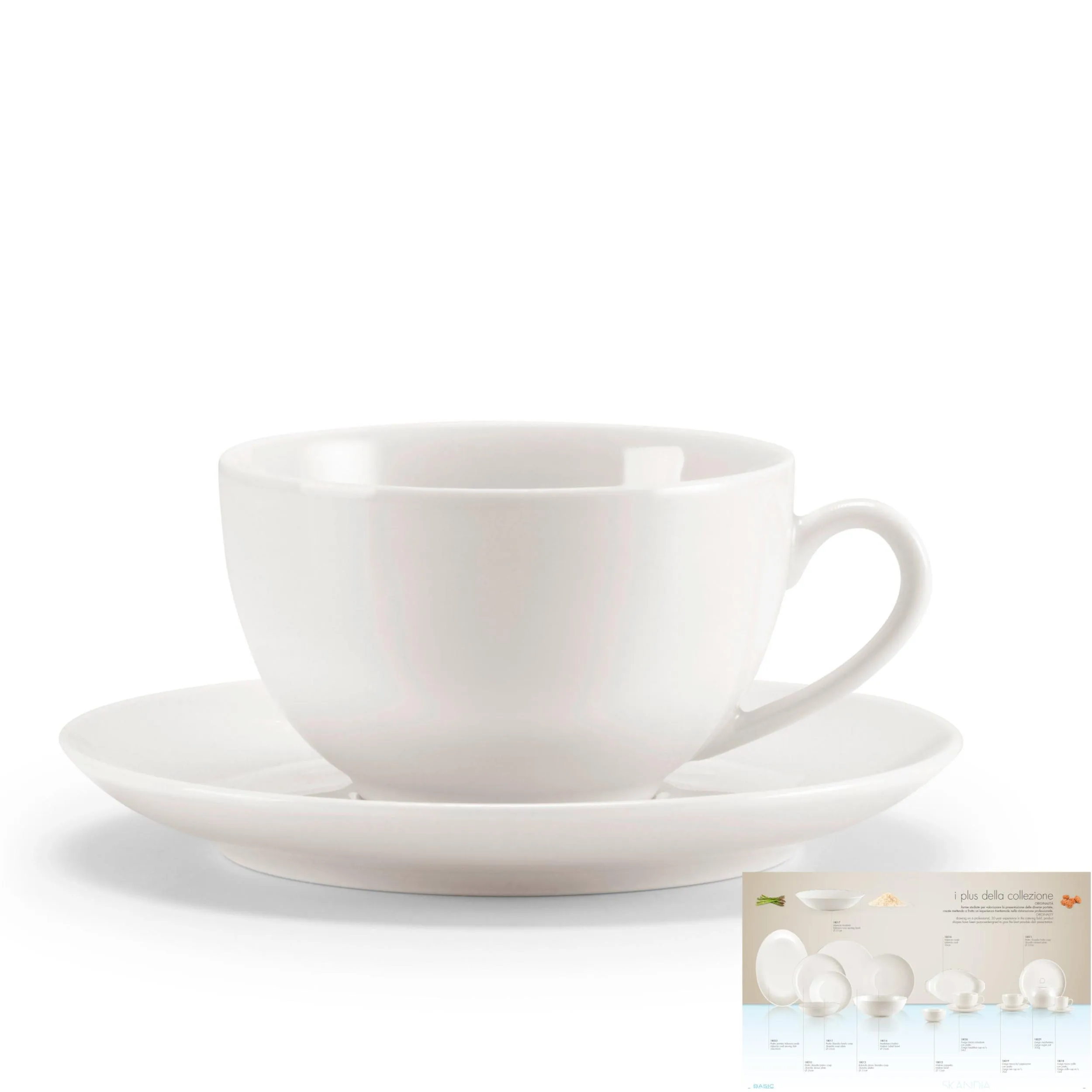 Tazze da the, Cappuccino con piattino set da 6 in porcellana SKANDIA 9,5x9,5xh5,5 cm-190 cc lavabile in lavastoviglie porcellana Di Limoges Bianco Freddo