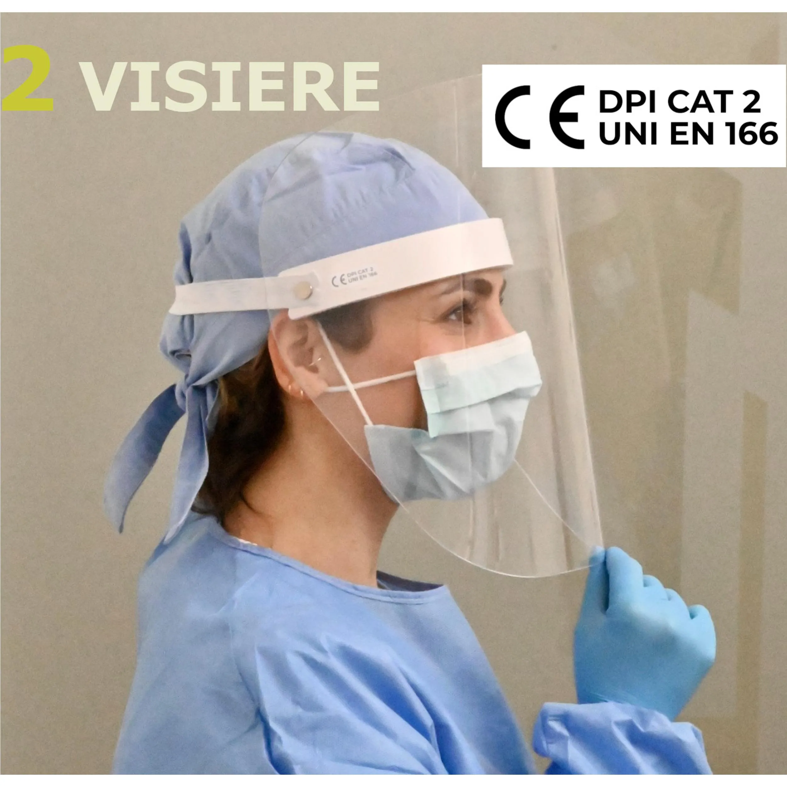 Visiere protettiva in petg 2 pezzi individuale sterilizzabile e riutilizzabile, certificate dpi classe 2 altezza 31 cm visiera apribile a 90 gradi colore trasparente made in italy (spedizione rapida)