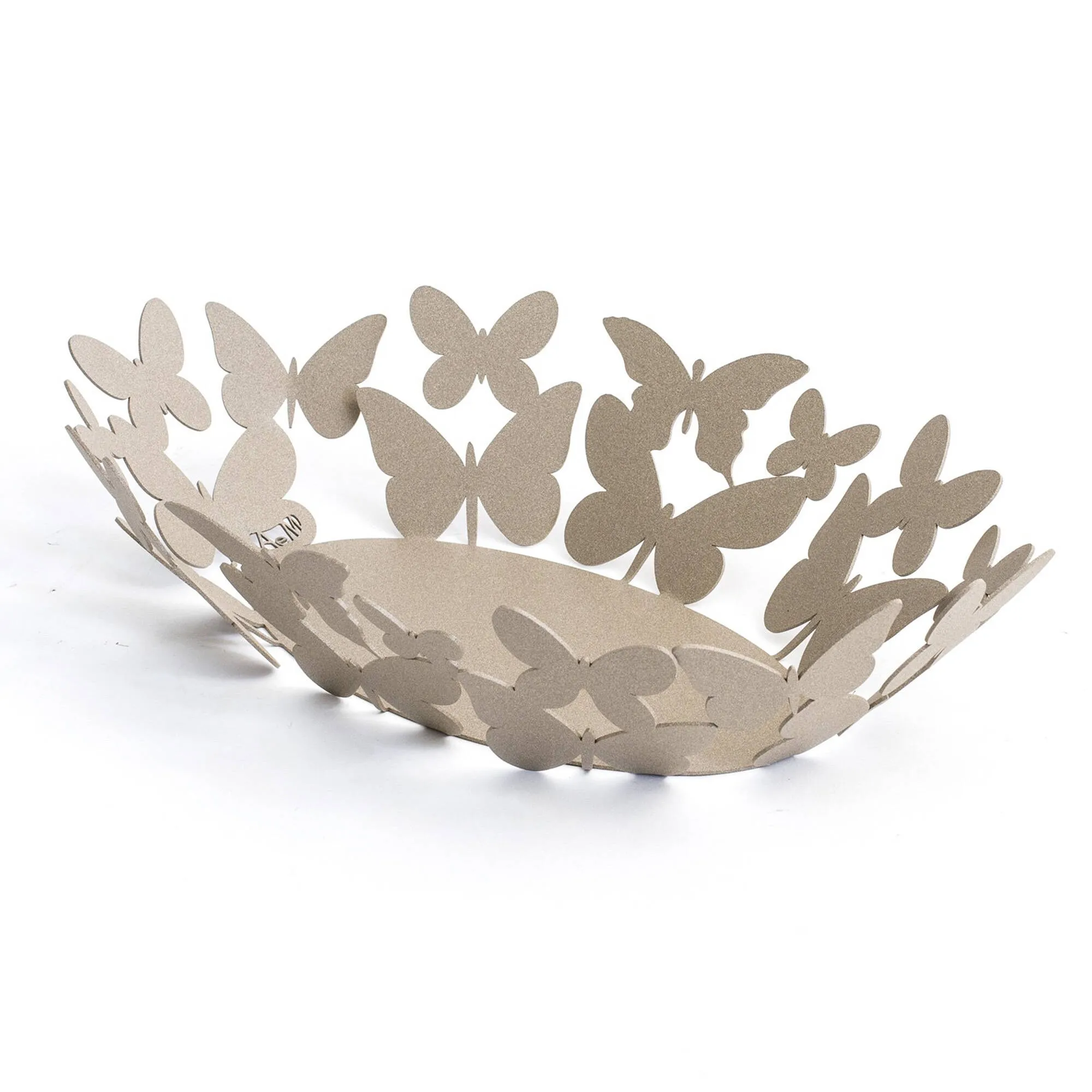 Centrotavola moderno con farfalle ovale Butterfly ovale in metallo, 43x25Px h9 cm, composto da una serie di farfalle dalla grandezza differente colore Beige