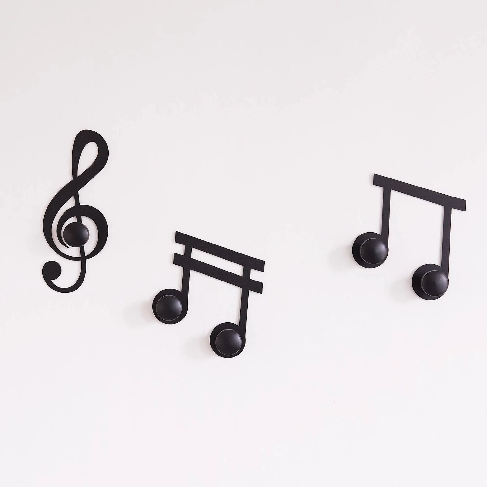 Set Appendi Abiti Note Musicali 3pz in metallo, 12x30h+2(20x20), colore Nero Goffrato