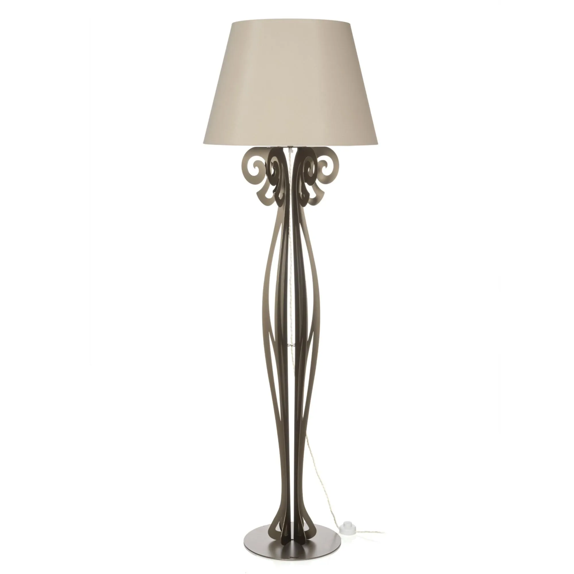 Lampada da terra raffinata CIRCEO in metallo, dimensioni 60x h 180 cm, forma di reticolato, simile a una classica piantana colore Bronzo con paralume colore Sabbia