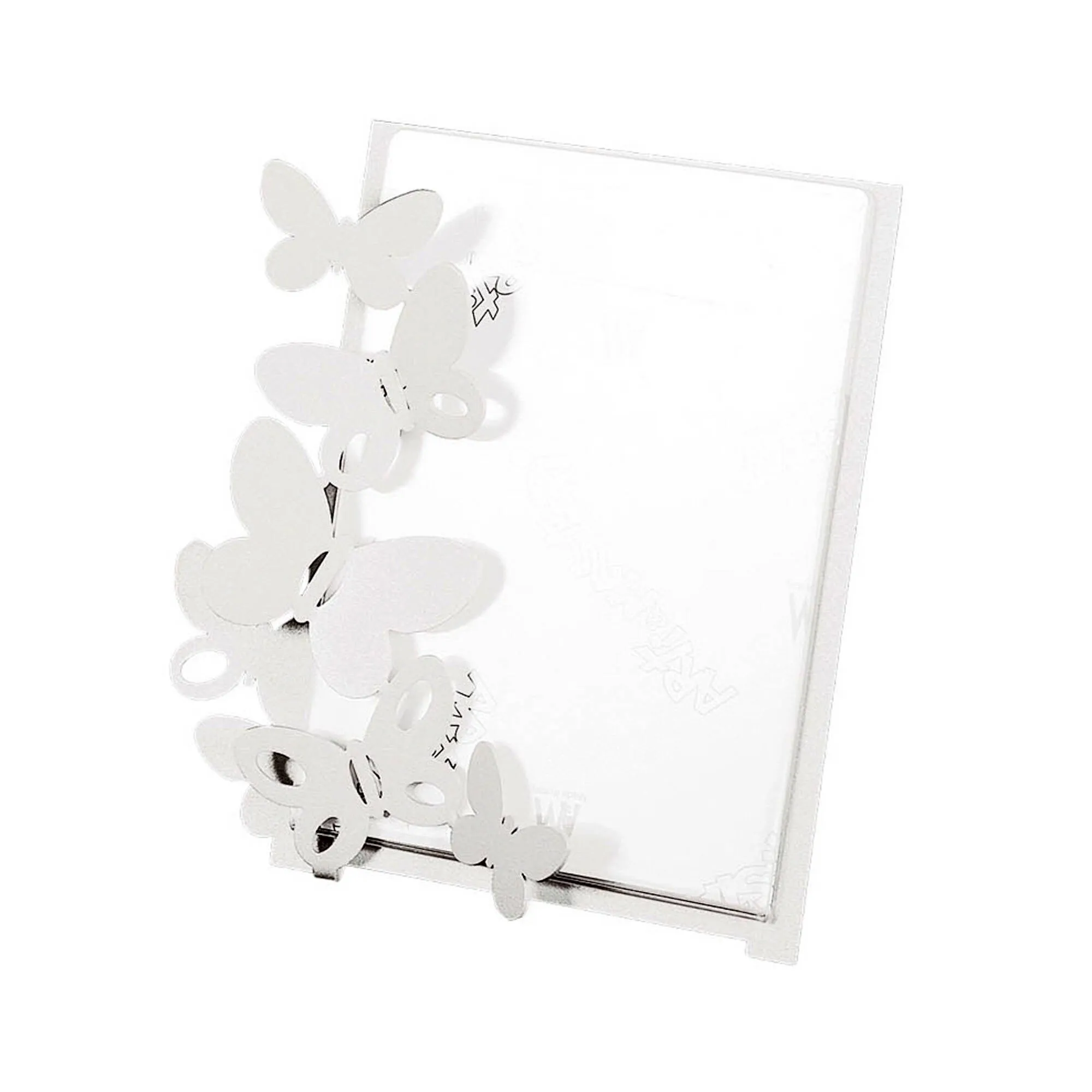 Porta Foto Butterfly grande in metallo, dimensione 24x26h - per foto 18x24h, colore Bianco Neve