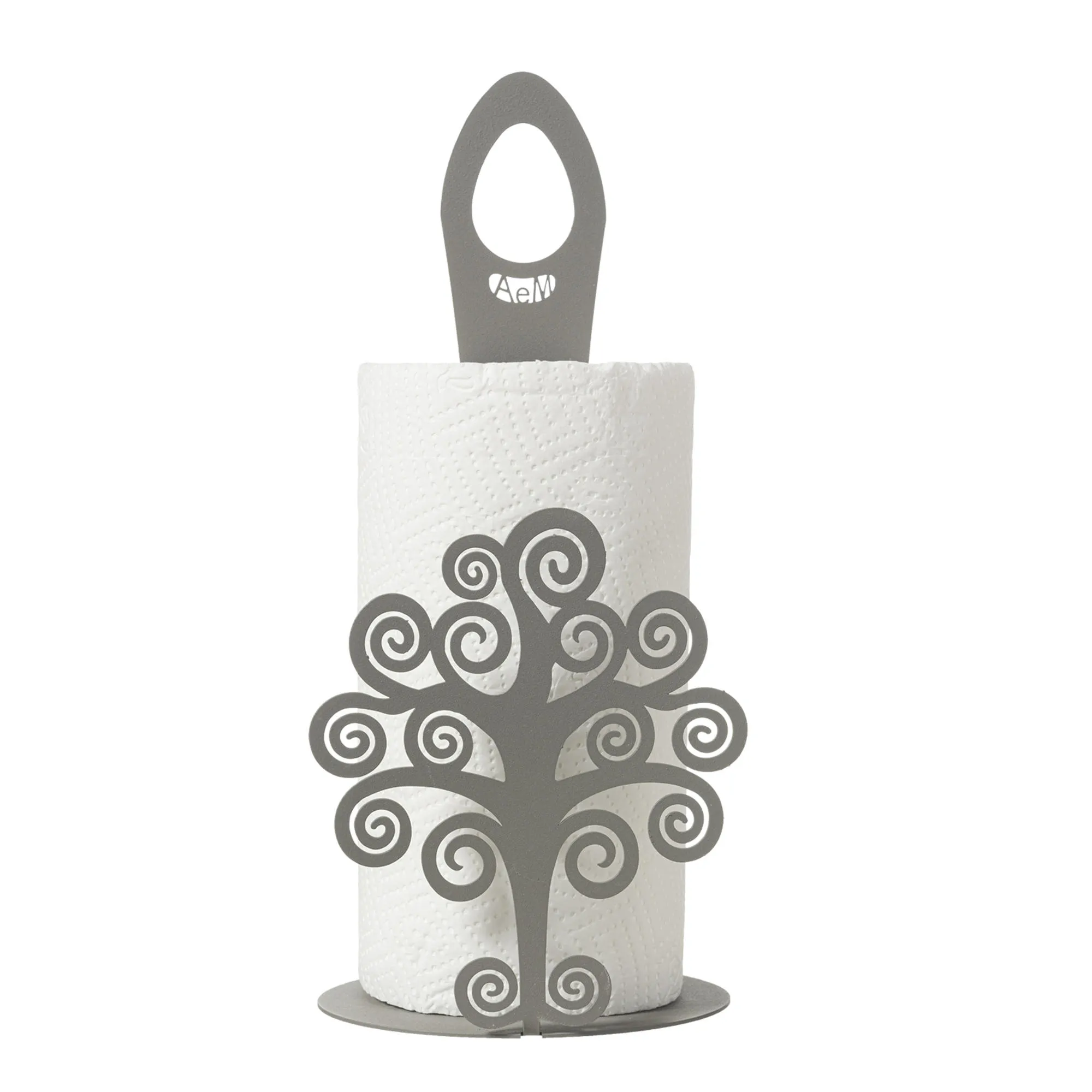 Porta rotolo da cucina in Metallo con decorazioni a forma di Albero della vita, diam.15x h 33 cm, colore Fango