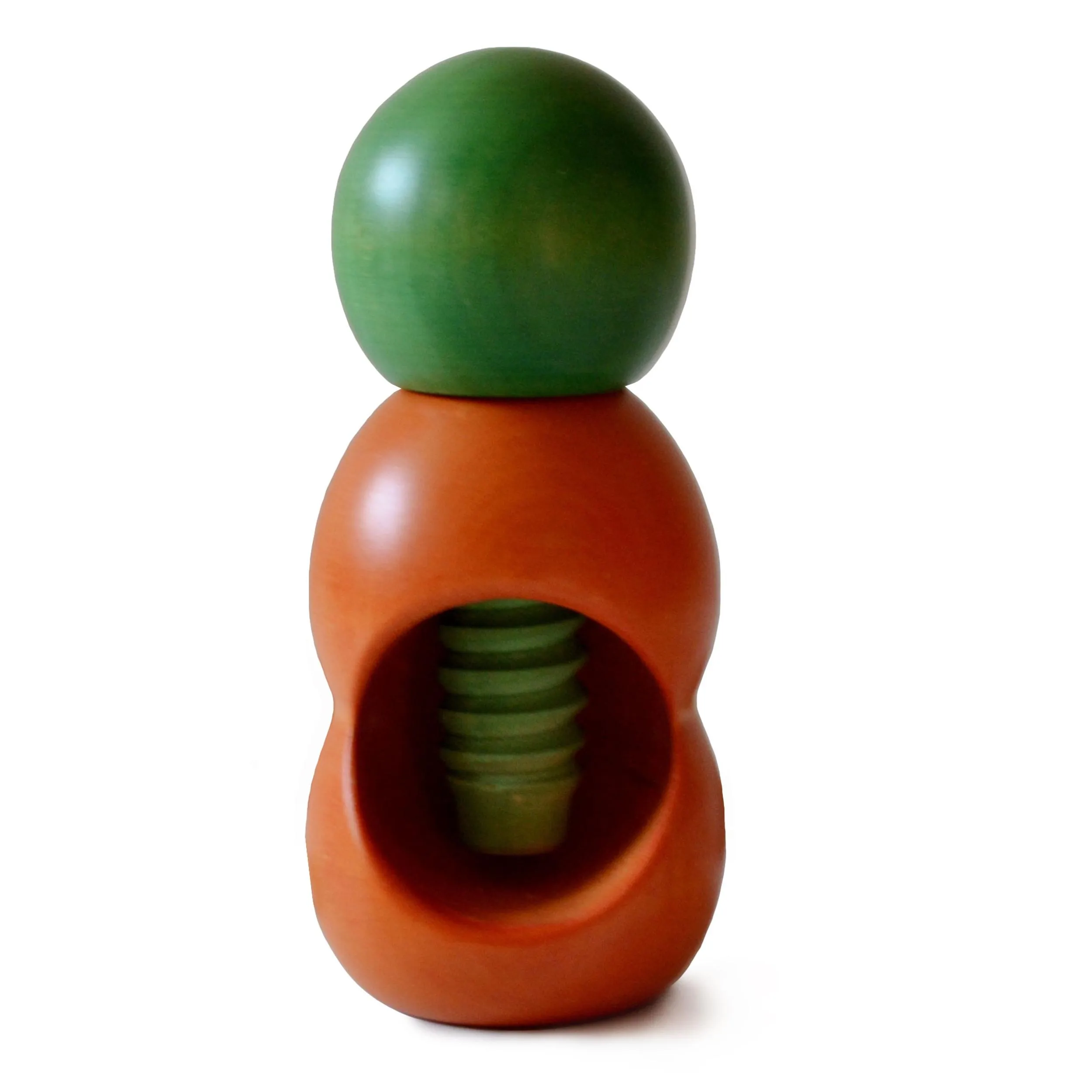 Rompinoce SFERA in legno di tiglio tornito a mano 5,5xh12 cm bicolor arancio verde