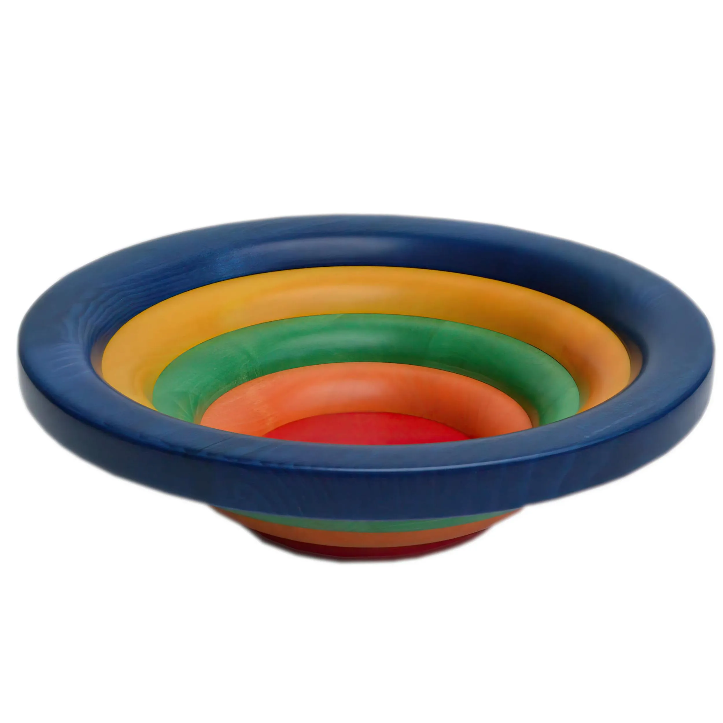 Insalatiera Centrotavola Fruttiera Arena Multicolor Diametro 30xh 10 cm con legno di ontano , ogni anello lavorato e tornito singolarmente a mano colore legno multicolor blu