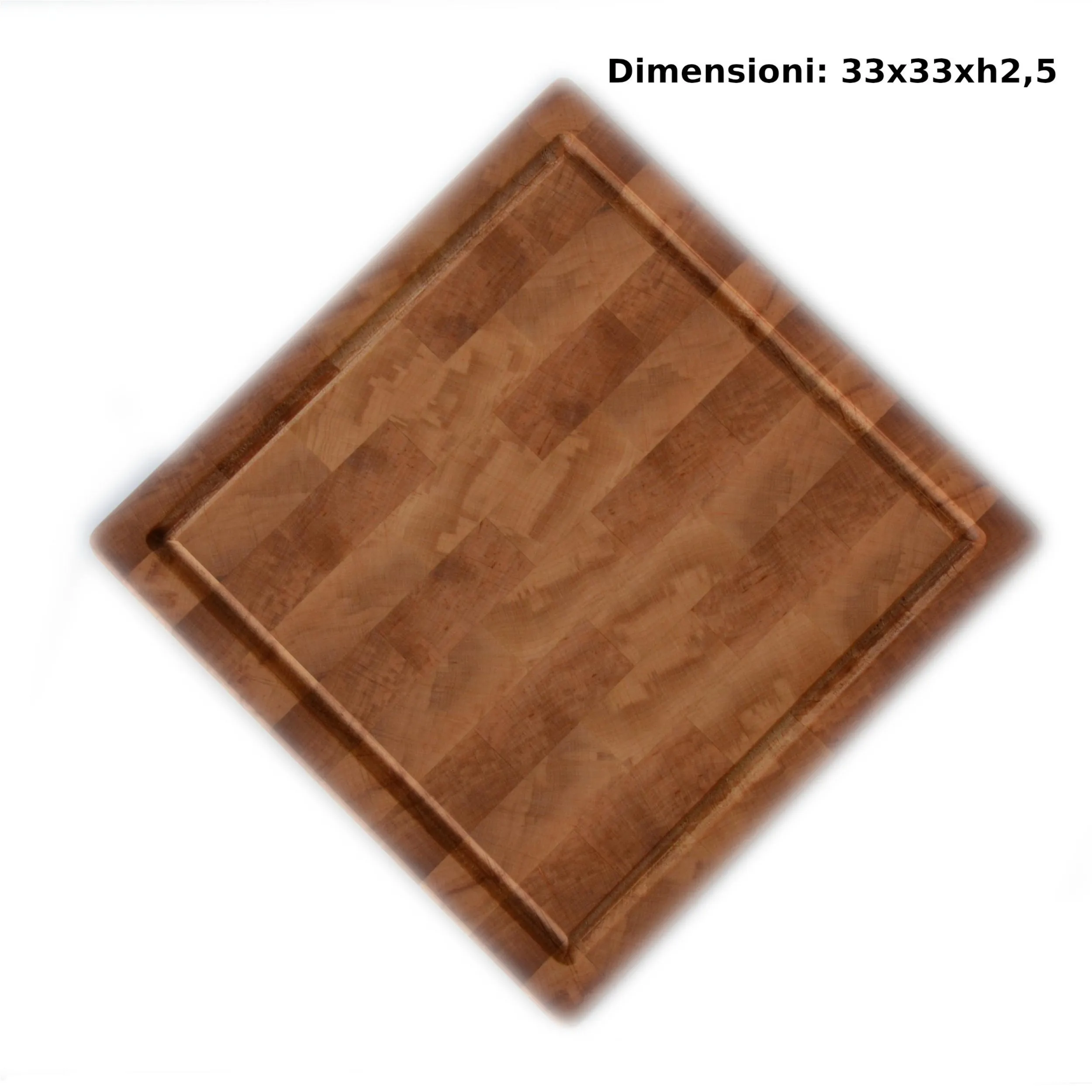 Tagliere Quadrato in legno di ontano lavorazione tassellata 33x33xh2,5 cm adatto per tagliare e servire con eleganza: arrosti, salumi