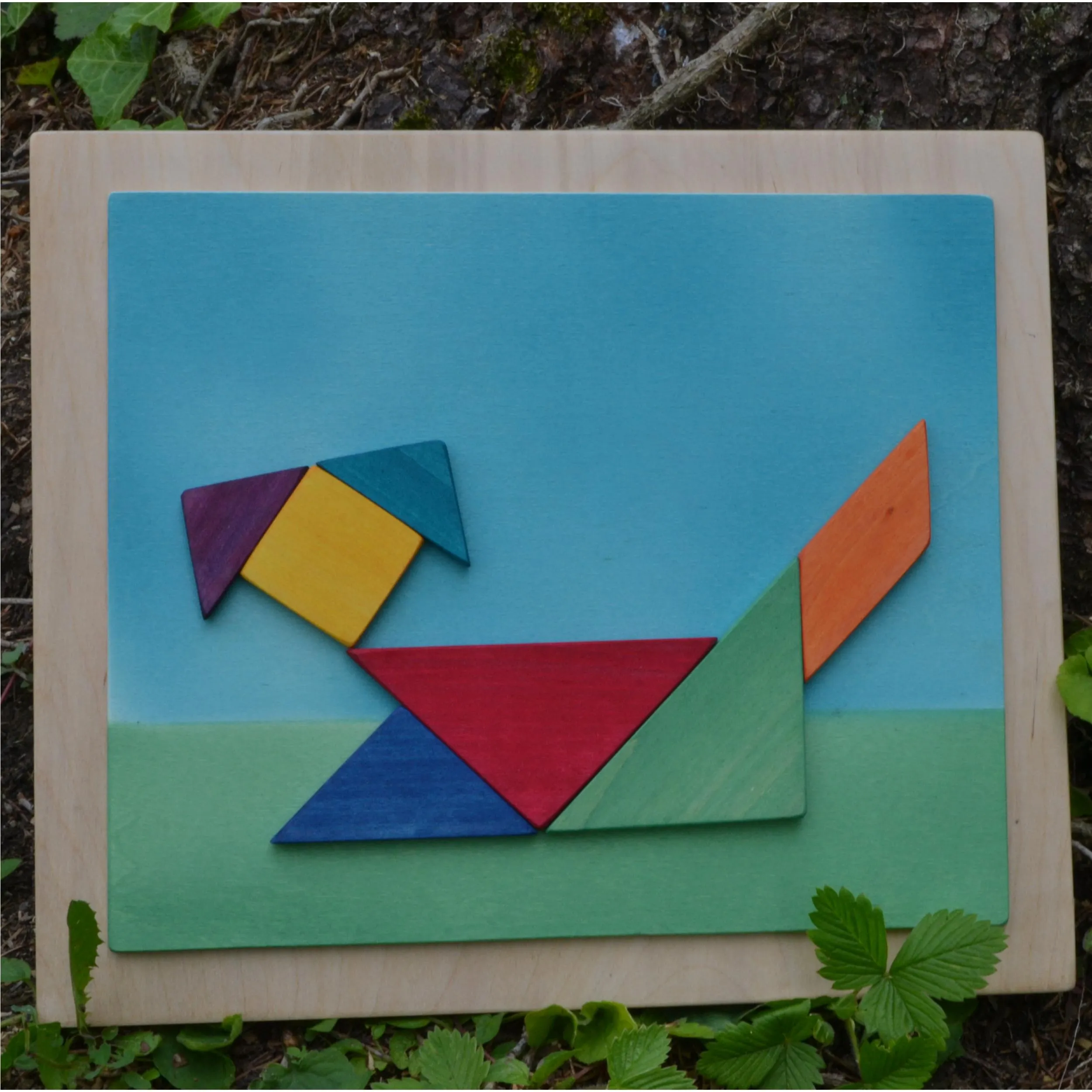 Quadro Tangram Cane 24x28x1,6 cm orizzontale pannello in legno colore Tortora i pezzi sono attaccati ed incollati con 7 pezzi del Tangram si possono fare infinite figure