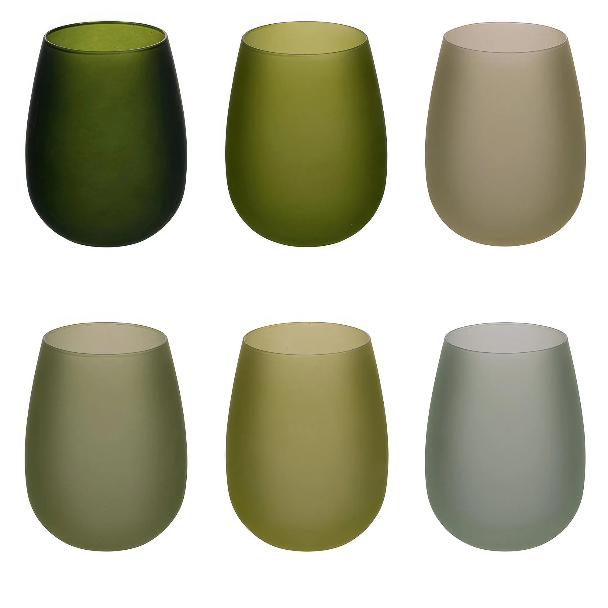 Bicchieri ACQUA Set 6 in Vetro Frosted Happy Hour Greenery in Vetro Multicolor, 600 ML diametro 9 x h11 cm