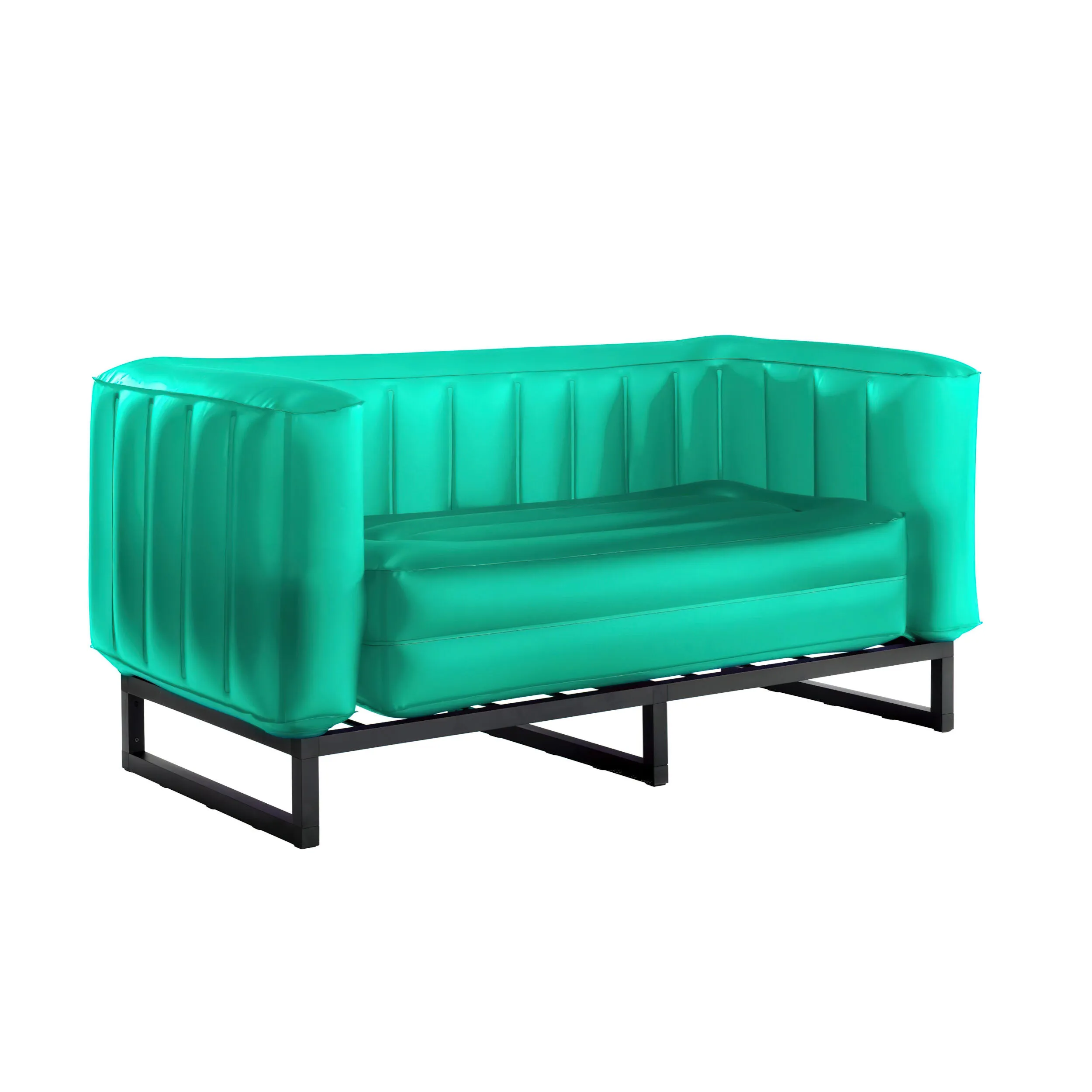 divano Yomi eko illuminato struttura in alluminio, dimensioni 76x151xH69 cm peso 14,6 kg, seduta gonfiabile in TPU colore verde traslucido