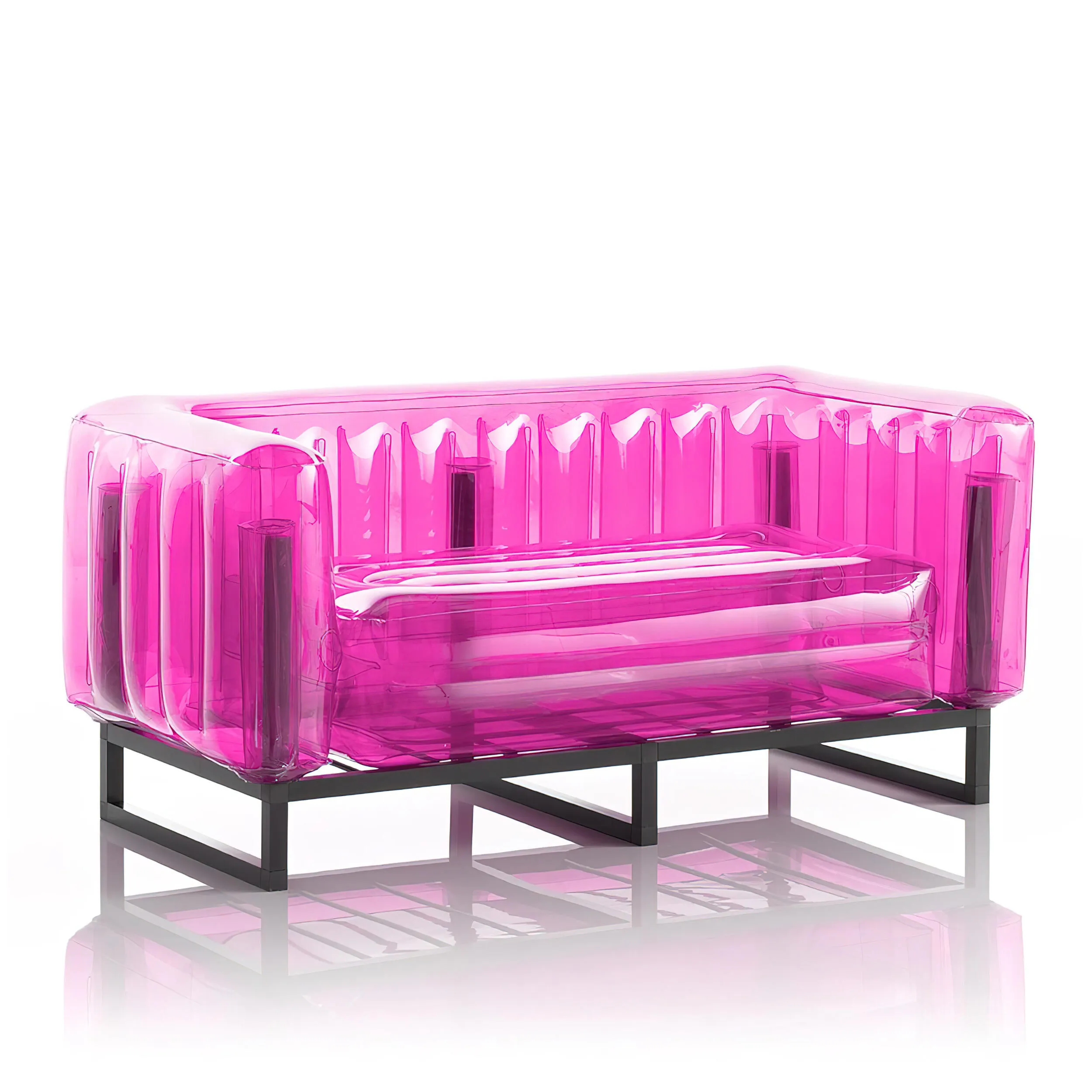 Divano EKO gonfiabile con telaio in alluminio e TPU Crystal Pink YOMI, 76,5x151xH69,5 cm riciclabile, biodegradabile, estremamente resistente, peso sopportabile 300 kg