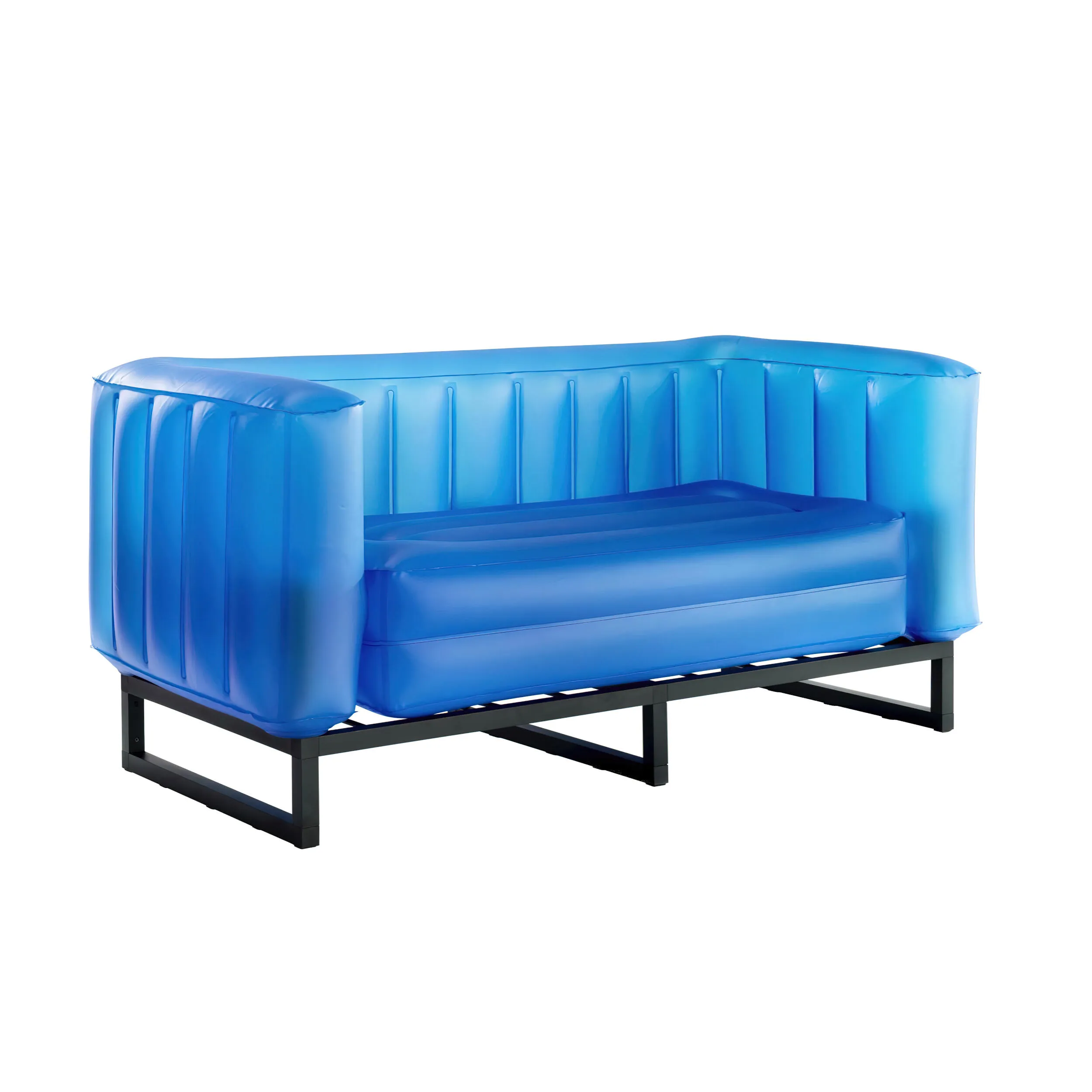 divano Yomi eko illuminato struttura in alluminio, dimensioni 76x151xH69 cm peso 14,6 kg, seduta gonfiabile in TPU colore blu traslucido