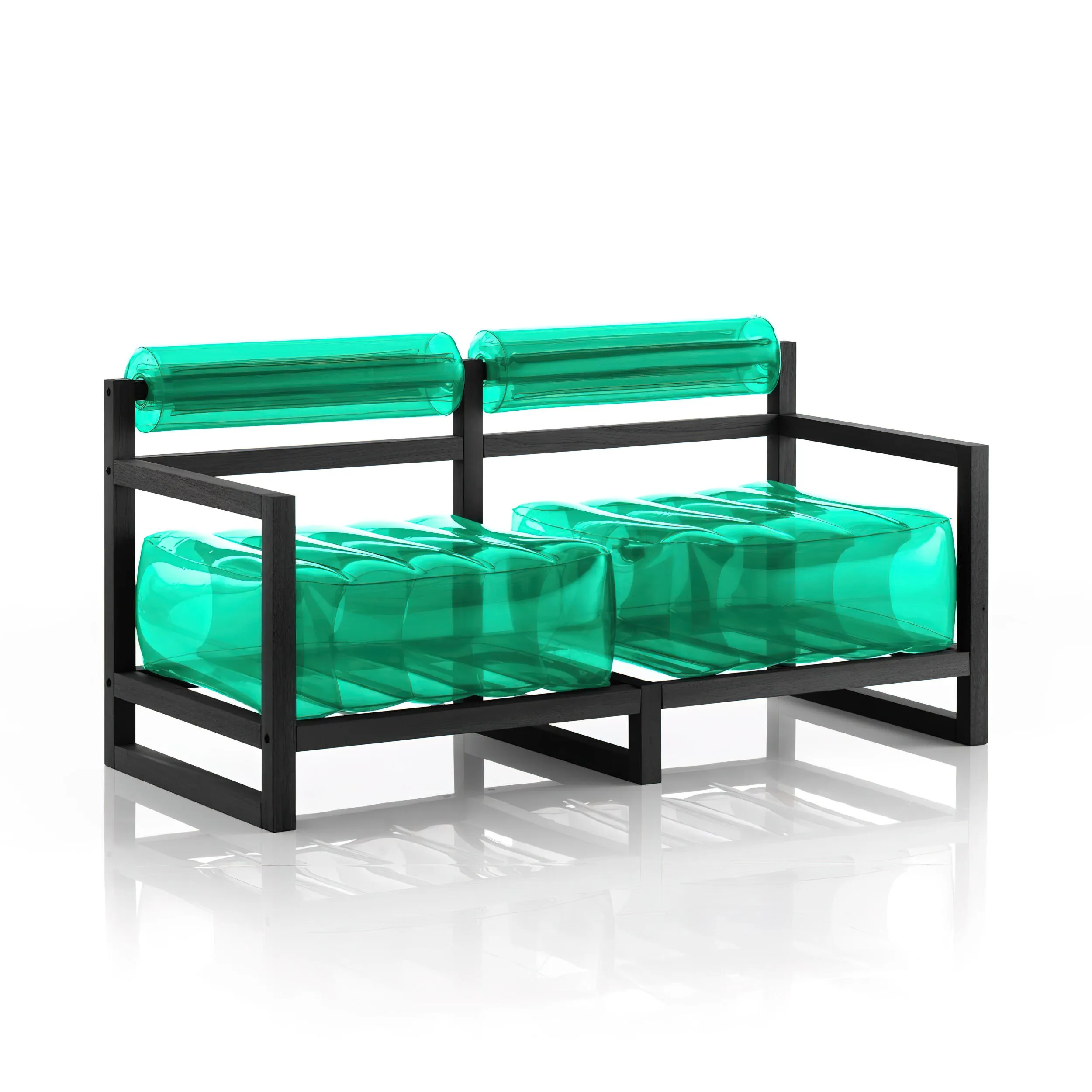 divano Yoko eko struttura in legno nero, dimensioni 62x191xH70 cm peso 18,7 kg, seduta gonfiabile in TPU colore verde
