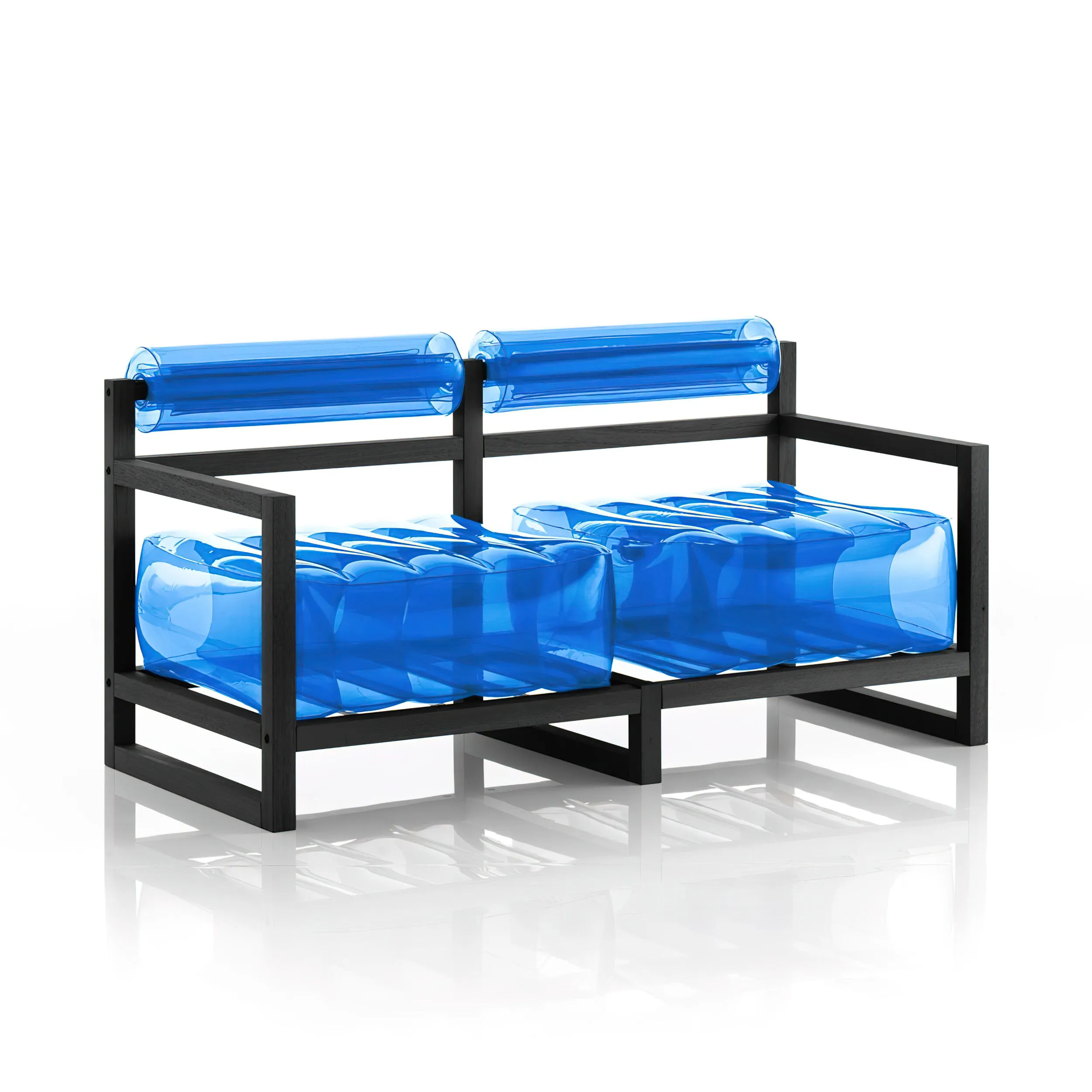 divano Yoko eko struttura in legno nero, dimensioni 62x191xH70 cm peso 18,7 kg, seduta gonfiabile in TPU colore blu