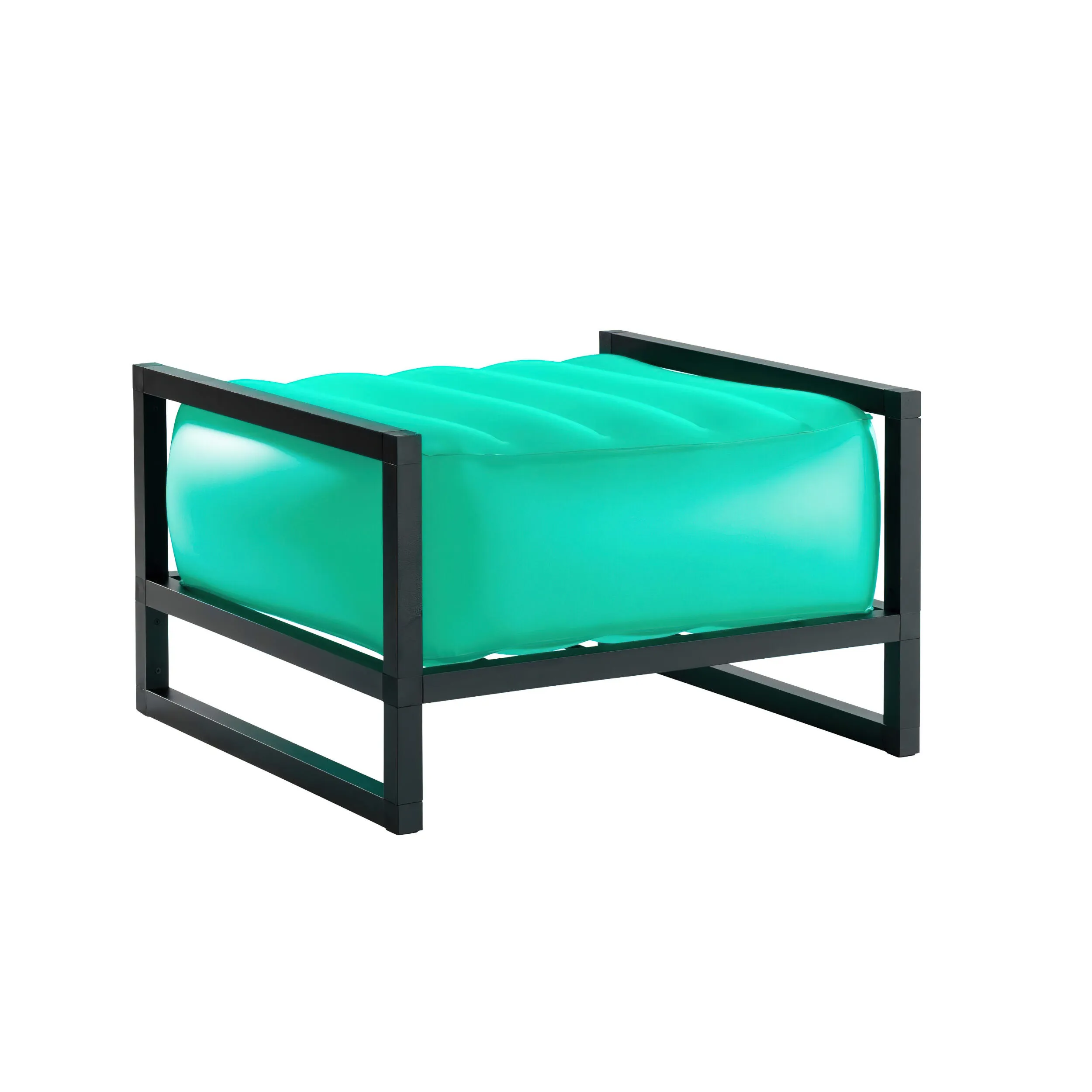 pouf Yomi eko illuminato struttura in legno nero, dimensioni 62x70xH40 cm peso 9 kg, seduta gonfiabile in TPU colore verde traslucido