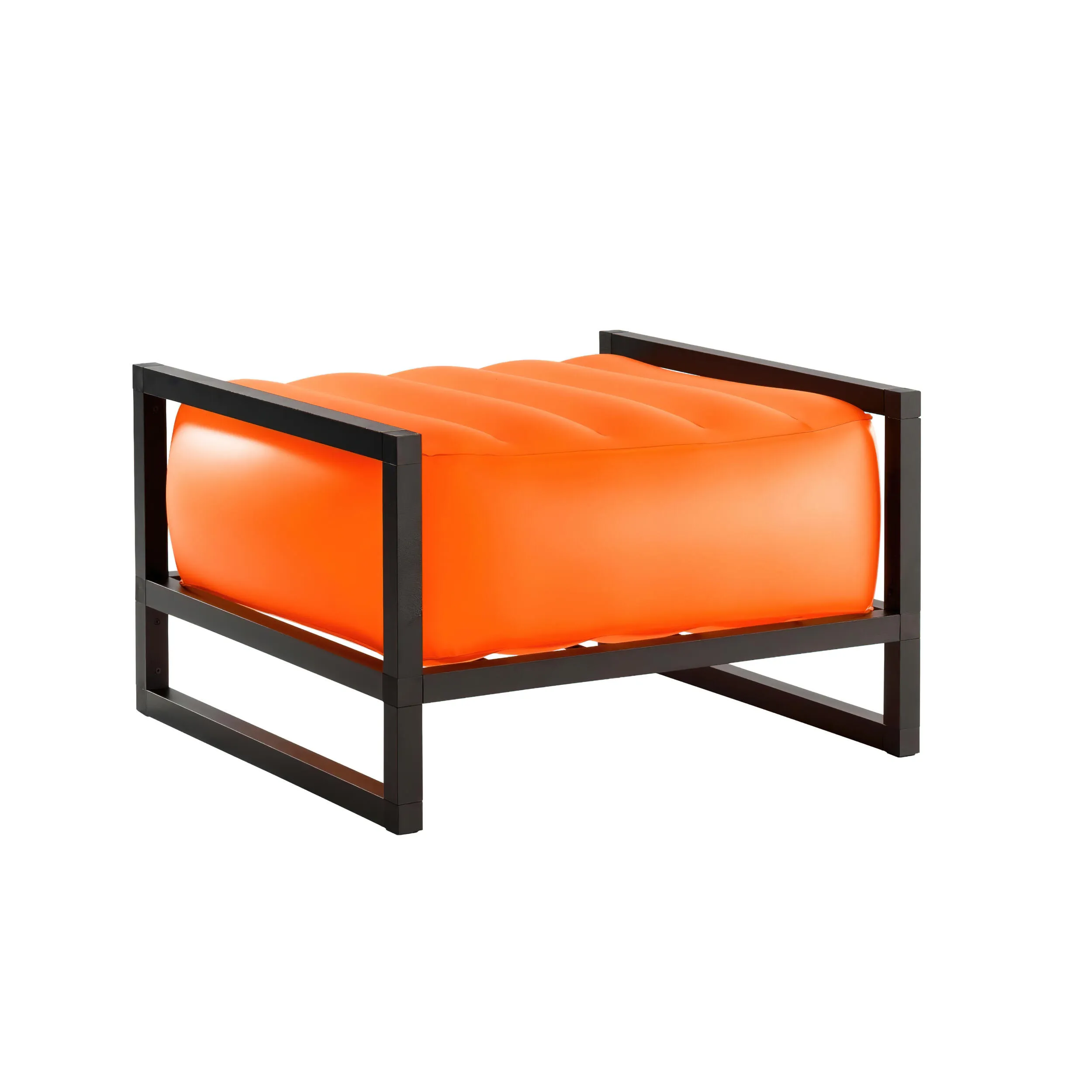 pouf Yomi eko illuminato struttura in legno nero, dimensioni 62x70xH40 cm peso 9 kg, seduta gonfiabile in TPU colore arancio traslucido