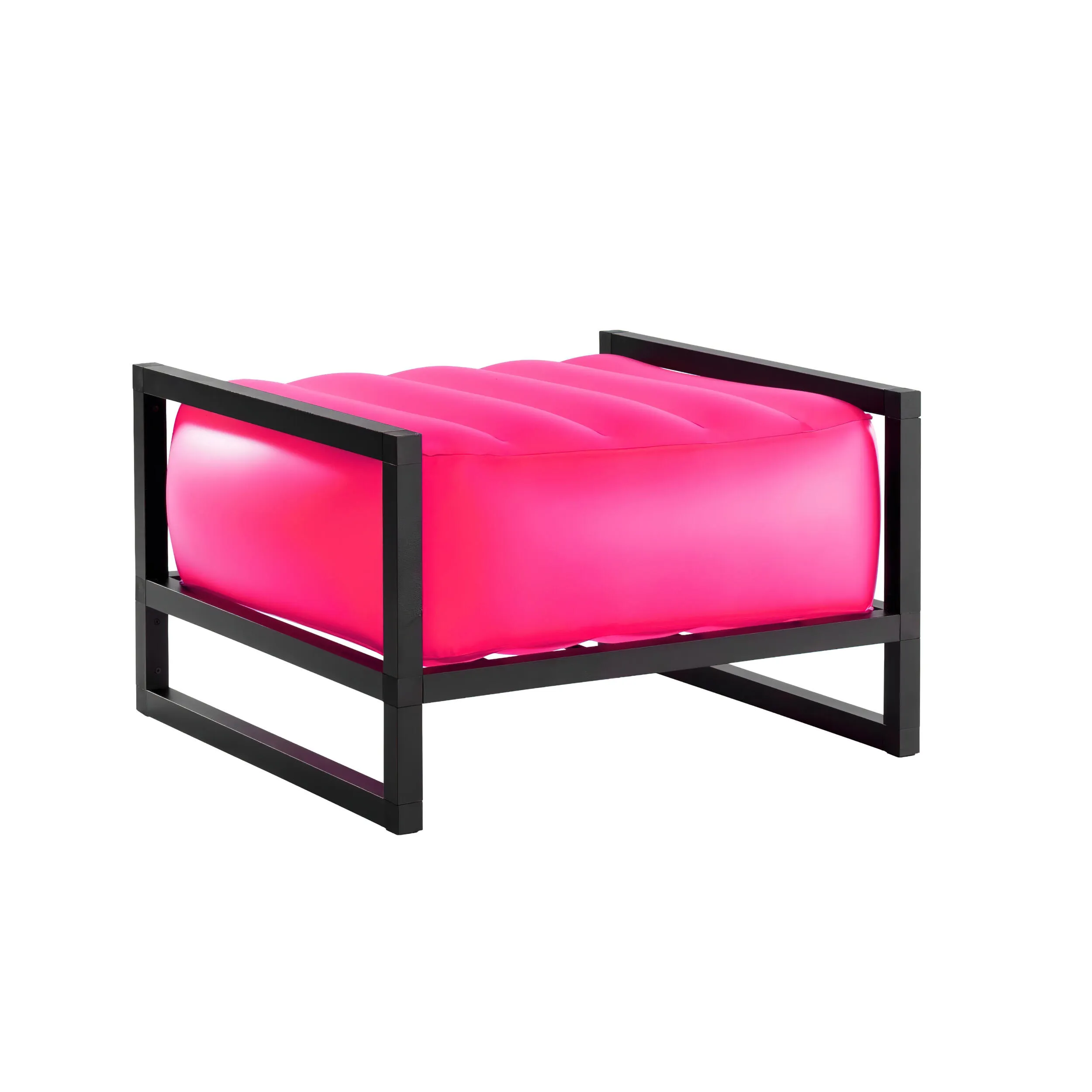 pouf Yomi eko illuminato struttura in legno nero, dimensioni 62x70xH40 cm peso 9 kg, seduta gonfiabile in TPU colore rosa traslucido