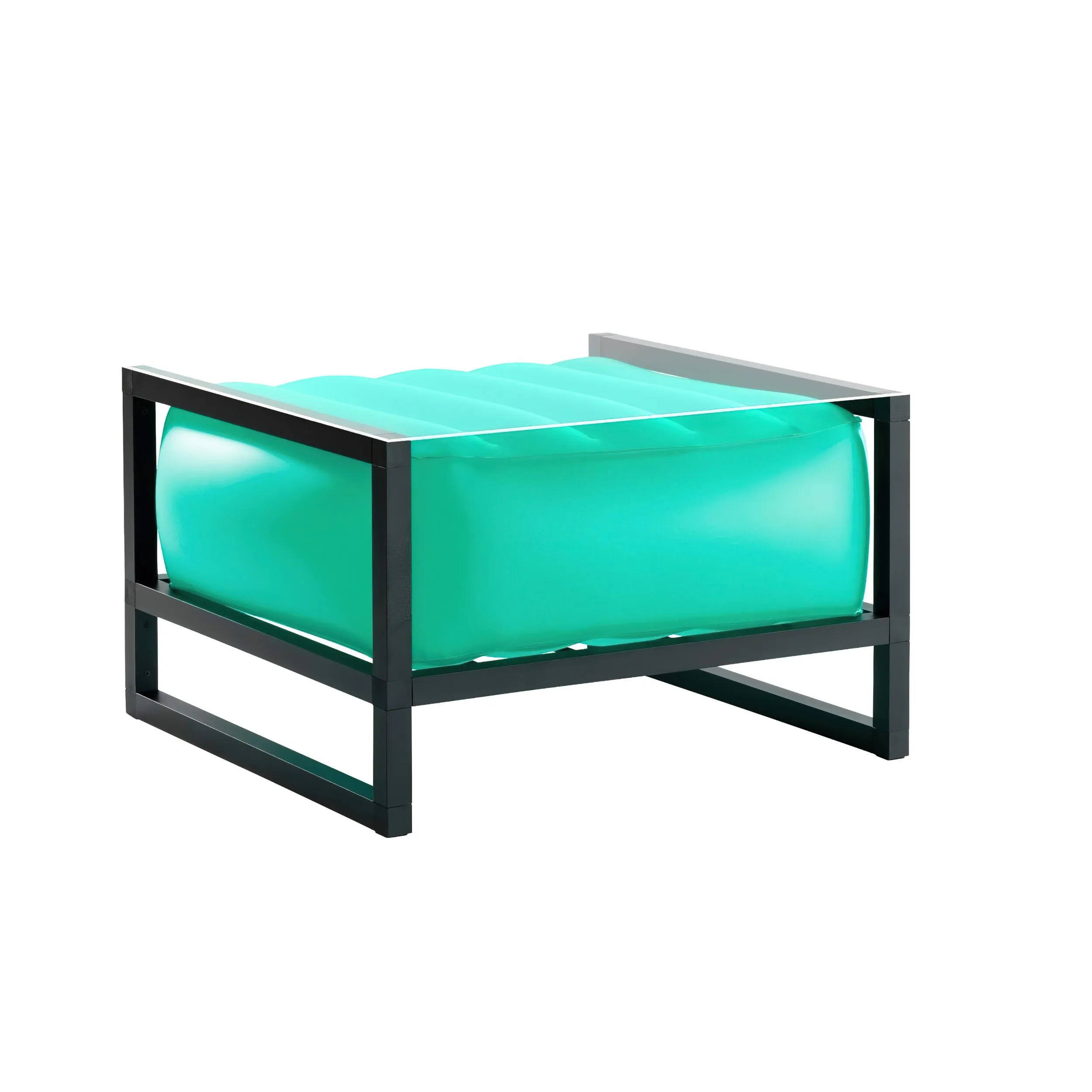 tavolino da salotto Yomi eko illuminato struttura in legno naturale, dimensioni 62x70xH40 cm peso 14 kg, seduta gonfiabile in TPU colore verde traslucido