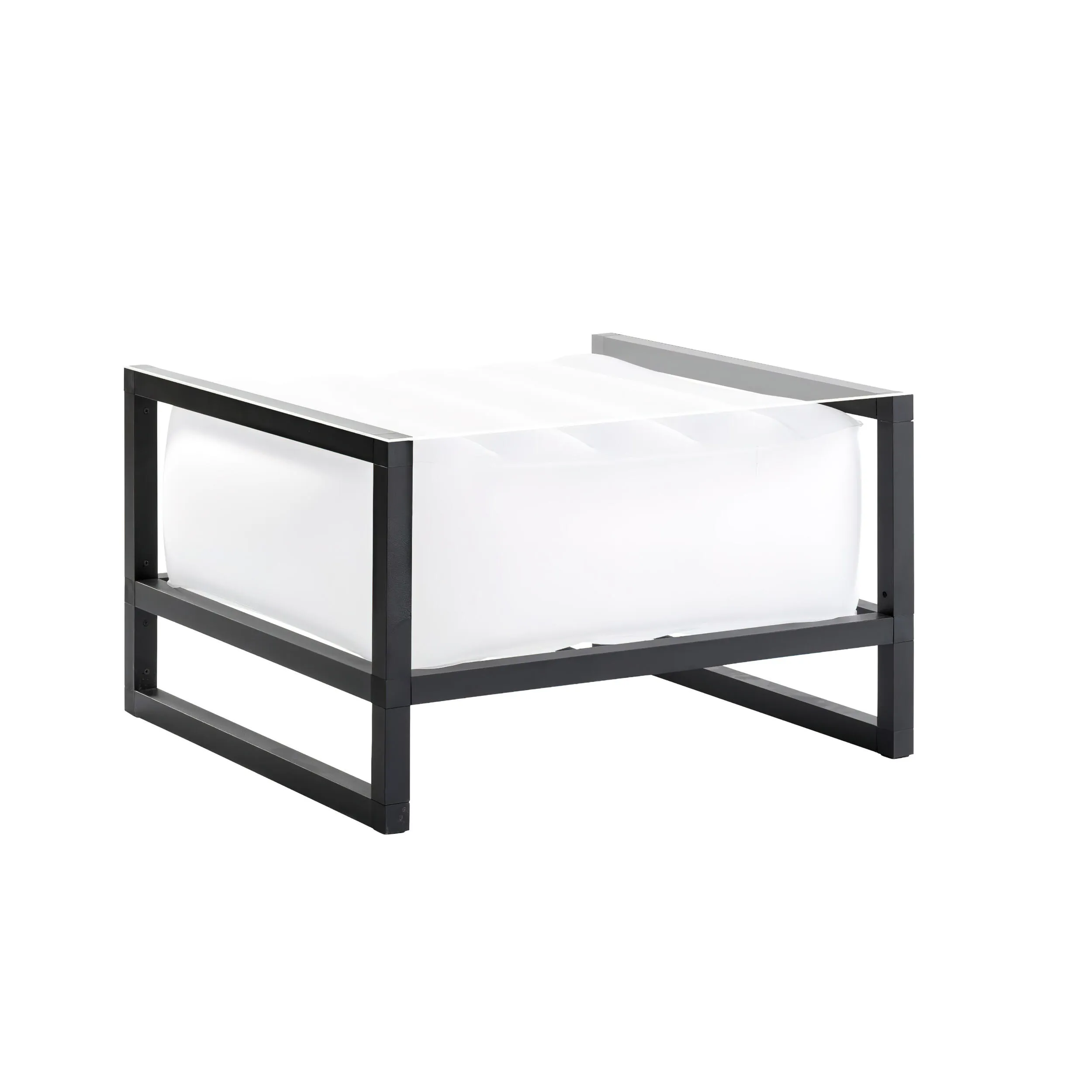 tavolino da salotto Yomi eko illuminato struttura in legno nero, dimensioni 62x70xH40 cm peso 14 kg, seduta gonfiabile in TPU colore bianco traslucido