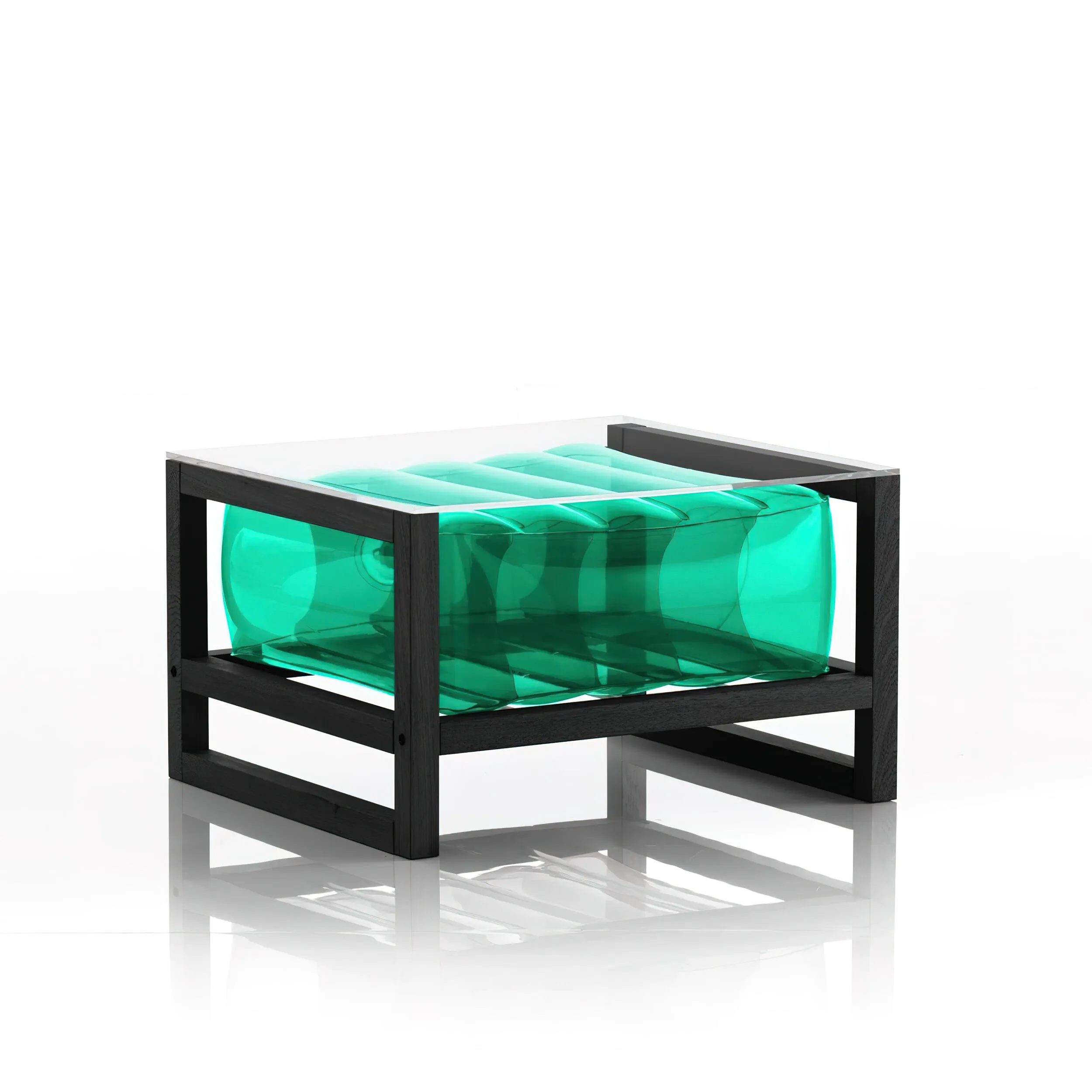 tavolino da salotto Yoko eko struttura in legno nero, dimensioni 62x70xH40 cm peso 14 kg, seduta gonfiabile in TPU colore verde