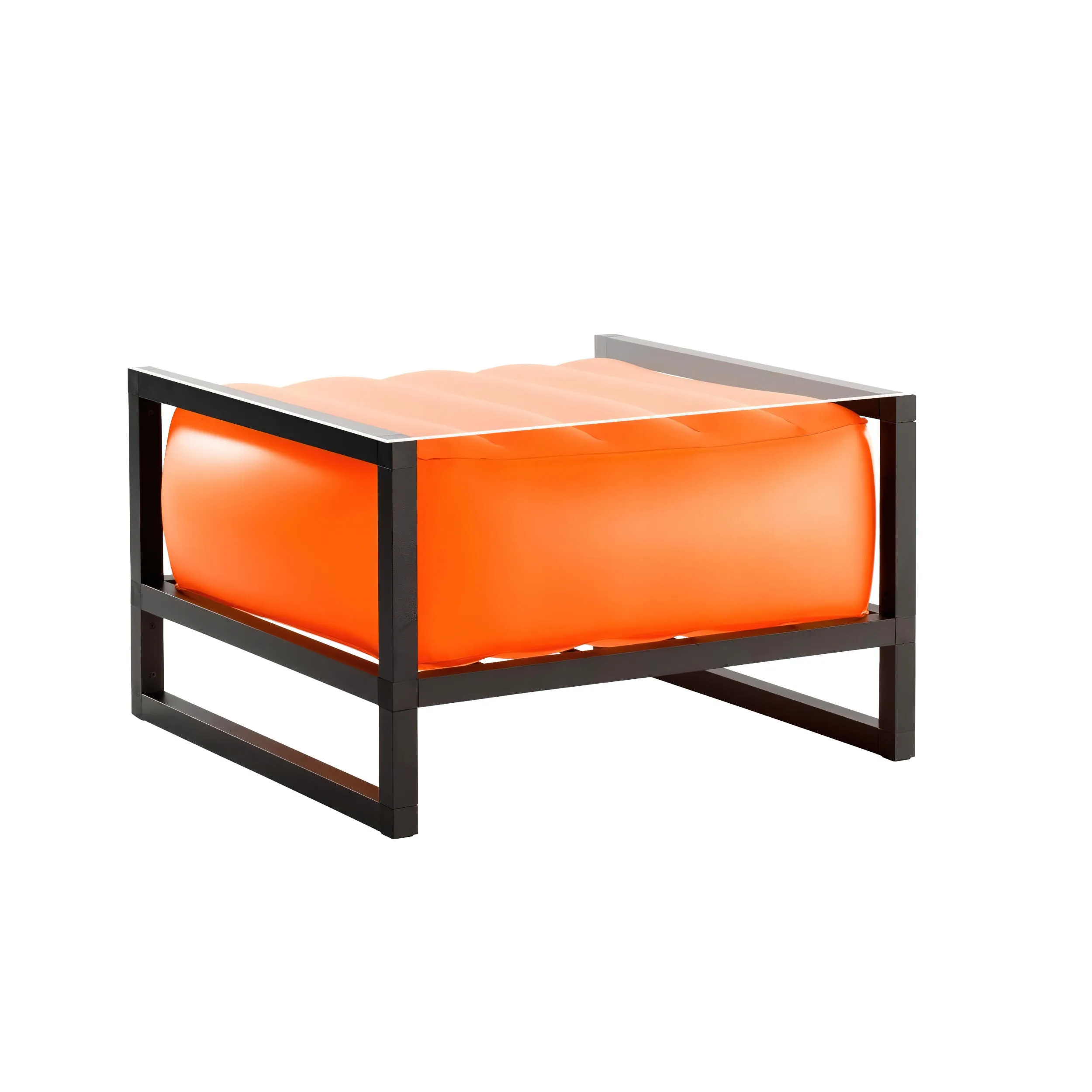 tavolino da salotto Yomi eko illuminato struttura in legno nero, dimensioni 62x70xH40 cm peso 14 kg, seduta gonfiabile in TPU colore arancio traslucido