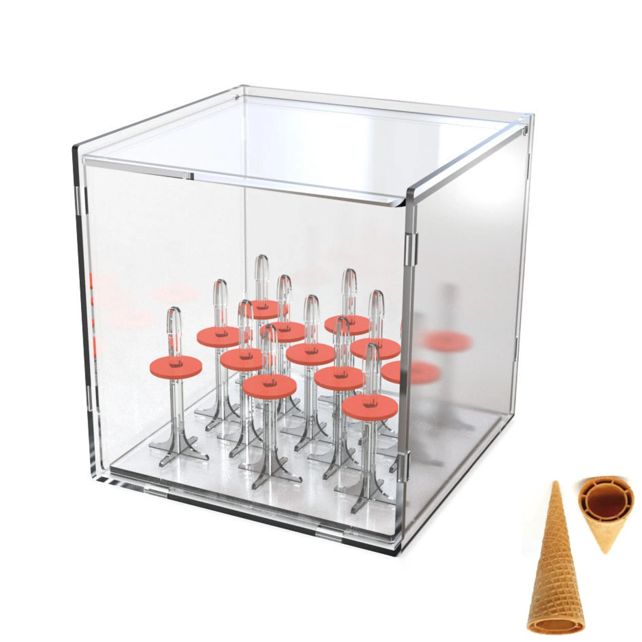 Box In Plexiglass per coni rovesci con coperchio ed interno removibile Dimensioni 25x24,5xh 25,5 cm - Ghiera regolabile adatta a diversi tipi di cono colore trasparente