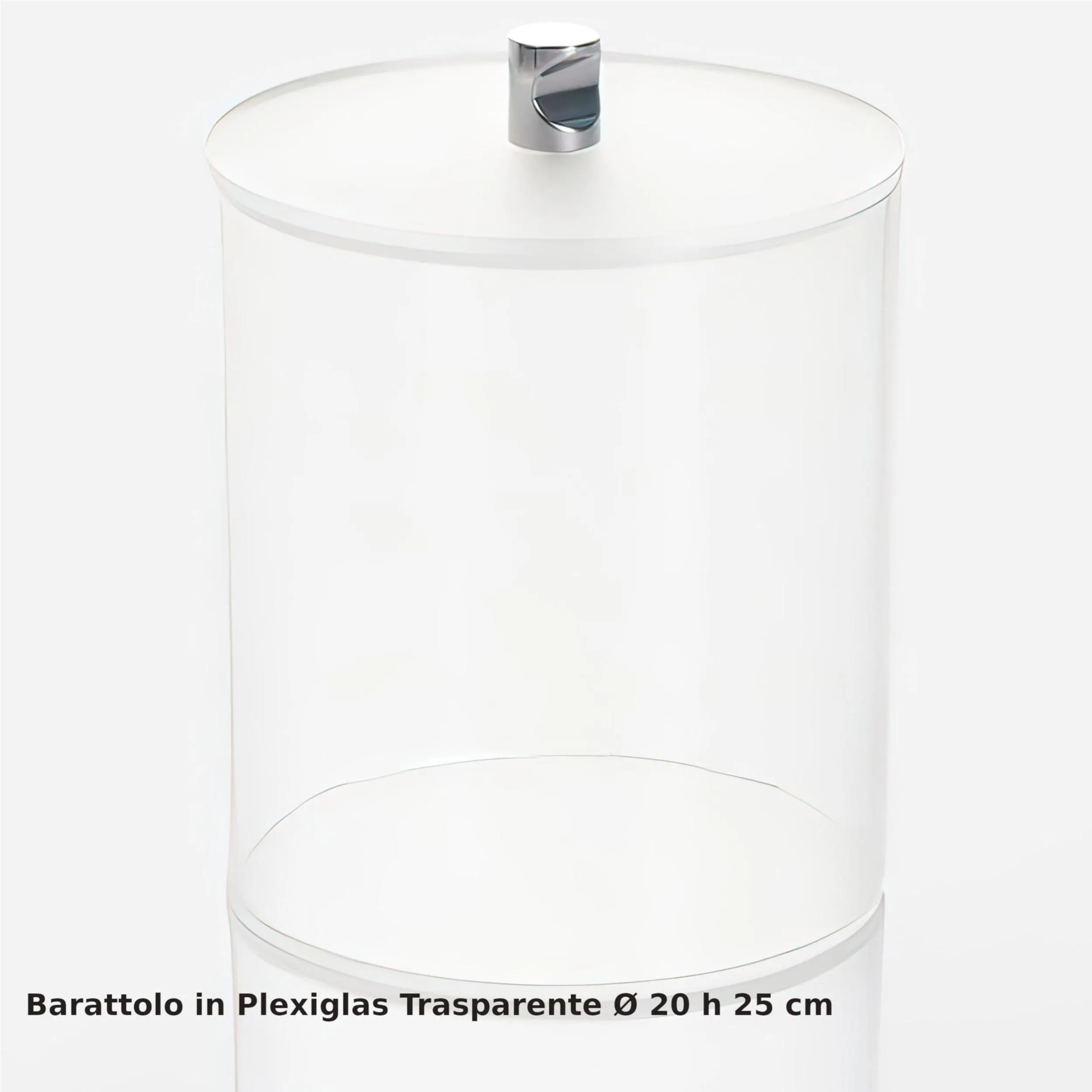 Barattolo trasparente in plexiglass diametro 20x h 25 cm con coperchio e fondo satinato adatto per Bar, Pasticceria, Ristoranti, casa