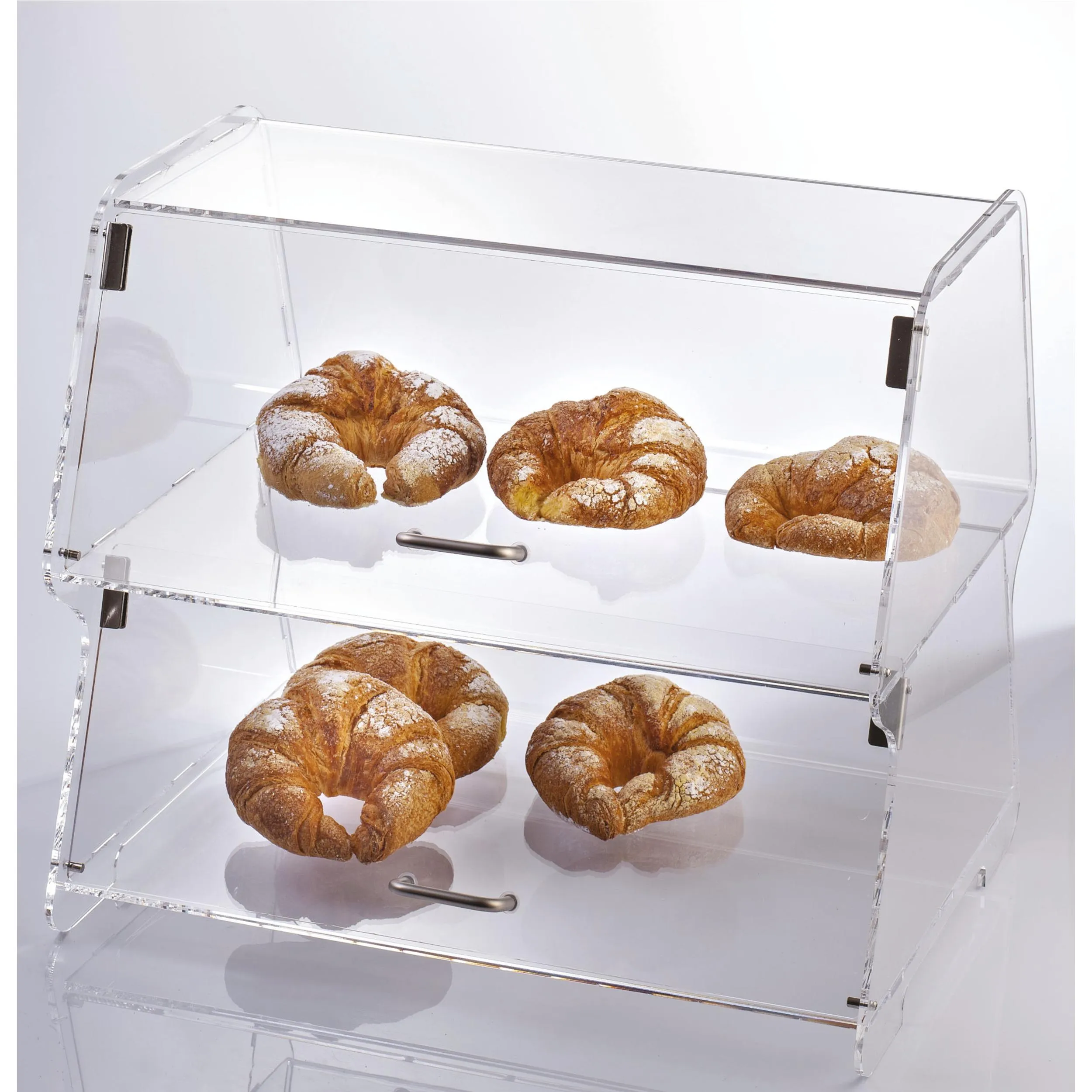 Vetrina Per Brioches 2 ripiani e doppia porta 50x38x h45,5 cm peso 13,03 kg in plexiglass trasparente