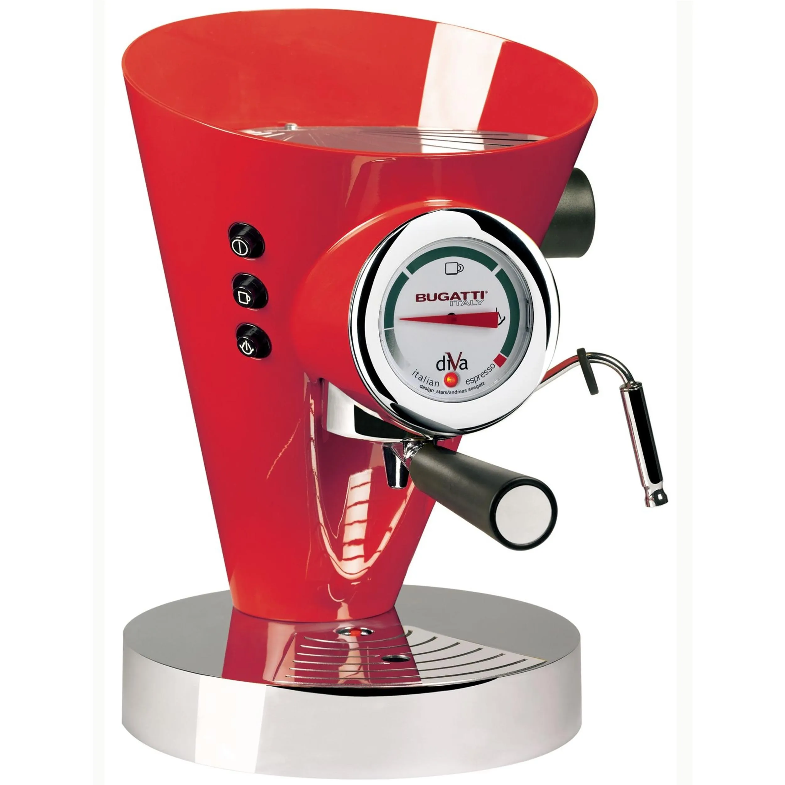 Macchina da caffè DIVA Bugatti in acciaio inox 24x24x 36.5 cm -Peso 9,5 kg, 0,8 Litri per caffè macinato e in polvere Prodotta interamente in Italia con Garanzia Italiana Rosso