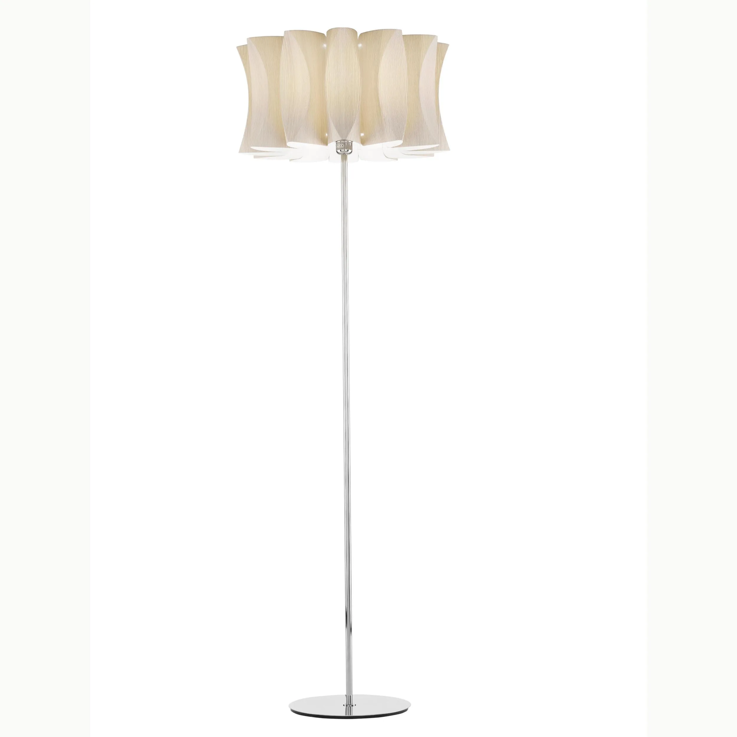 Lampada piantana da TERRA Struttura in acciaio Paralume Larice Ghiaccio VIRUS Dimensioni 52xh 165 cm - 10,90 kg Paralume Fassino bianco