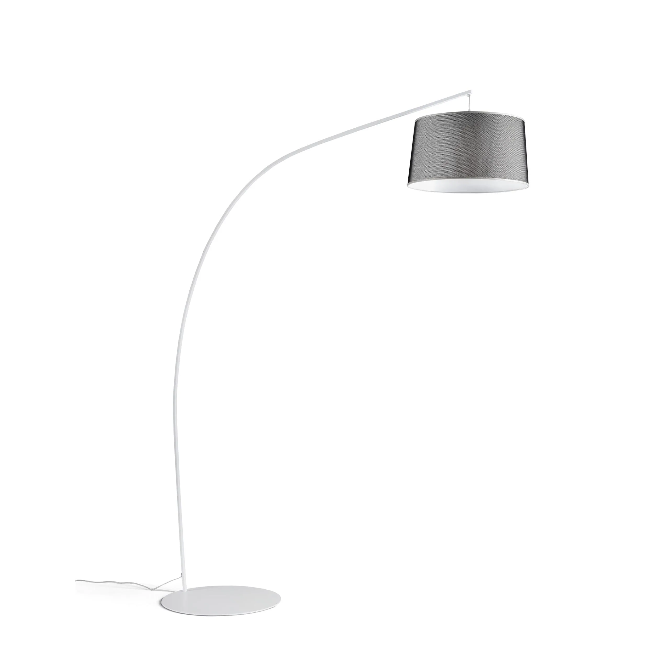 Lampada piantana da TERRA Struttura in acciaio verniciato Bianco THAI Dimensioni 205xh 220 cm - 18,5 kg Paralume in Micro rete nera ø 25 x h 42 cm