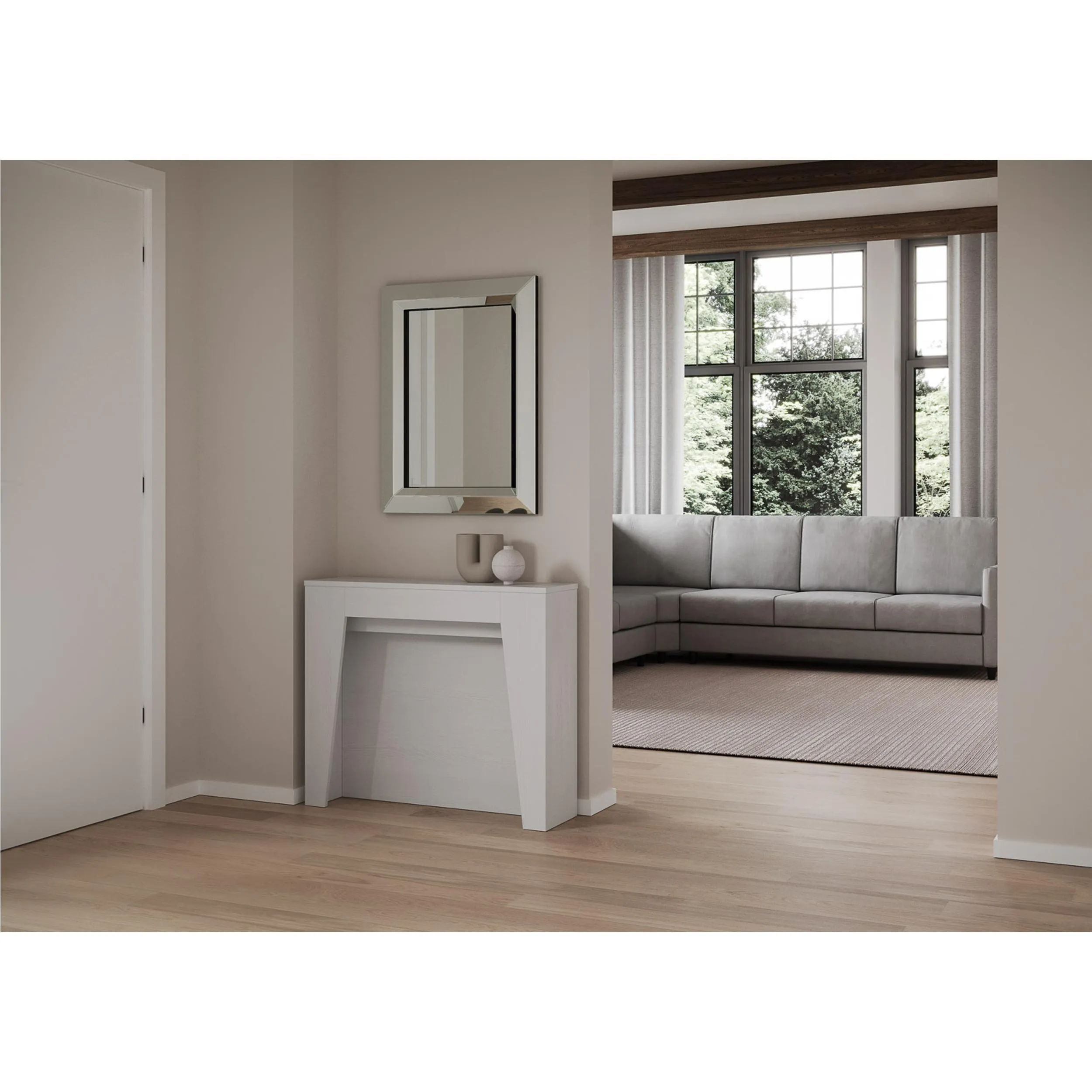 Consolle Allungabile con 4 allunghe ANEA 90x48xh77 cm estensibile fino a 211 cm Allunghe all'interno tutto in legno di Frassino colore Antracite