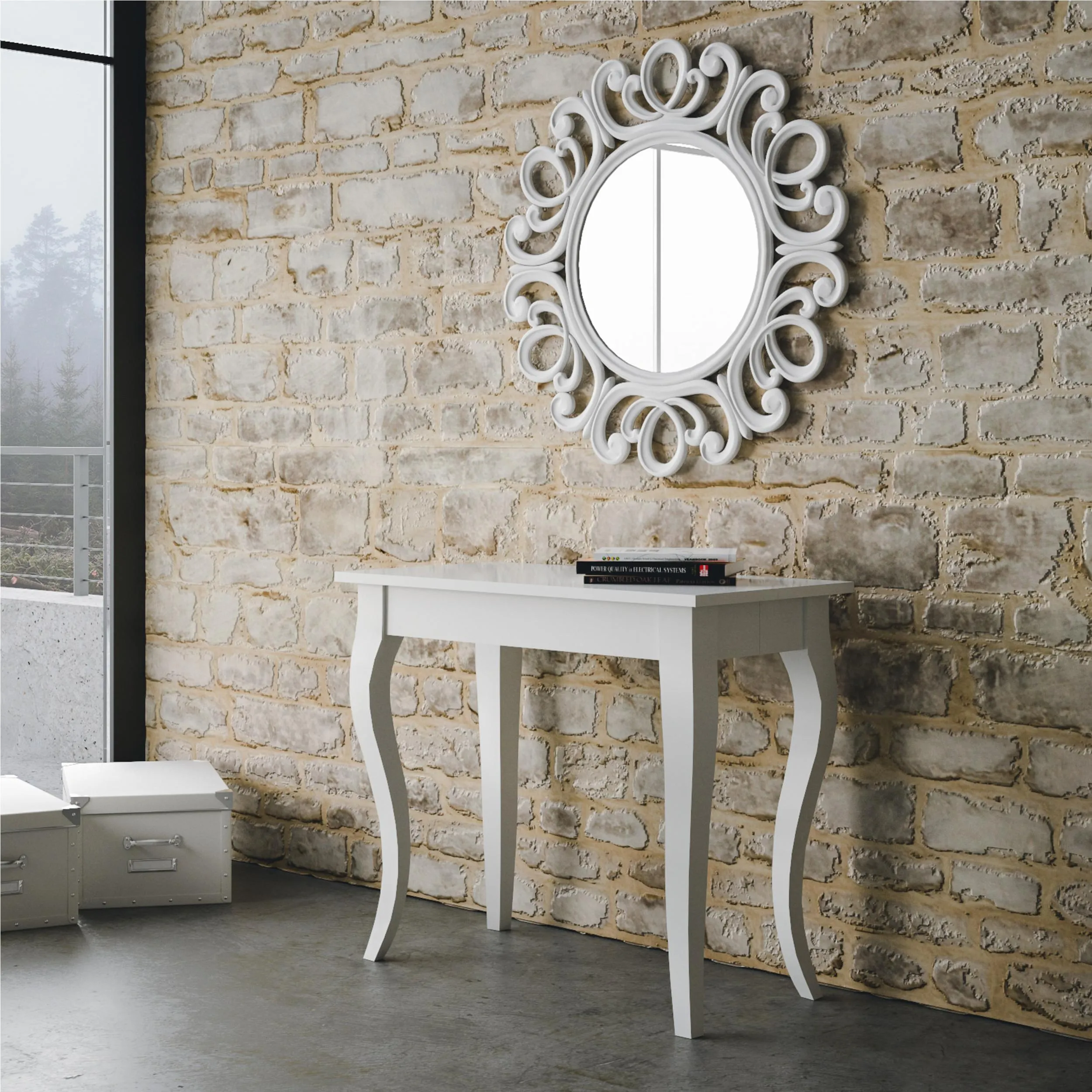 Tavolo Consolle Allungabile Bianco OLANDA fino a 308 cm con 5 elementi da 52 cm, tutto in legno di Frassino 90x48xh77 cm colore bianco