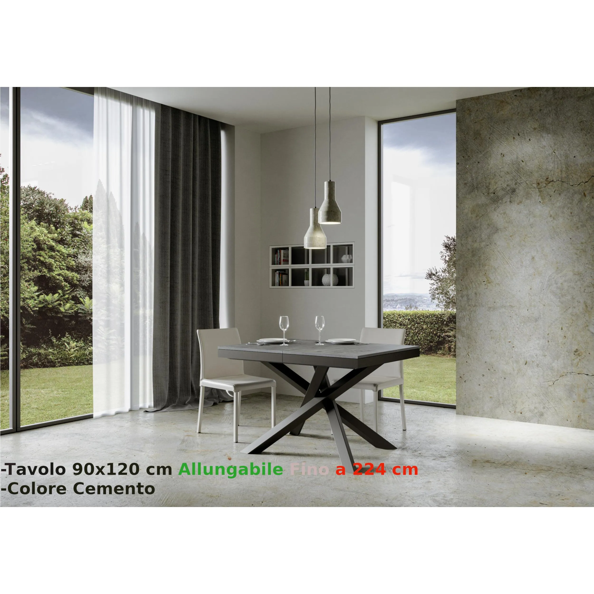 Consolle Allungabile con 3 allunghe VOLANTIS EVOLUTION 90x120xh77 cm estensibile fino a 224 cm Allunghe da 52 cm , gambe in ferro verniciato colore Cemento