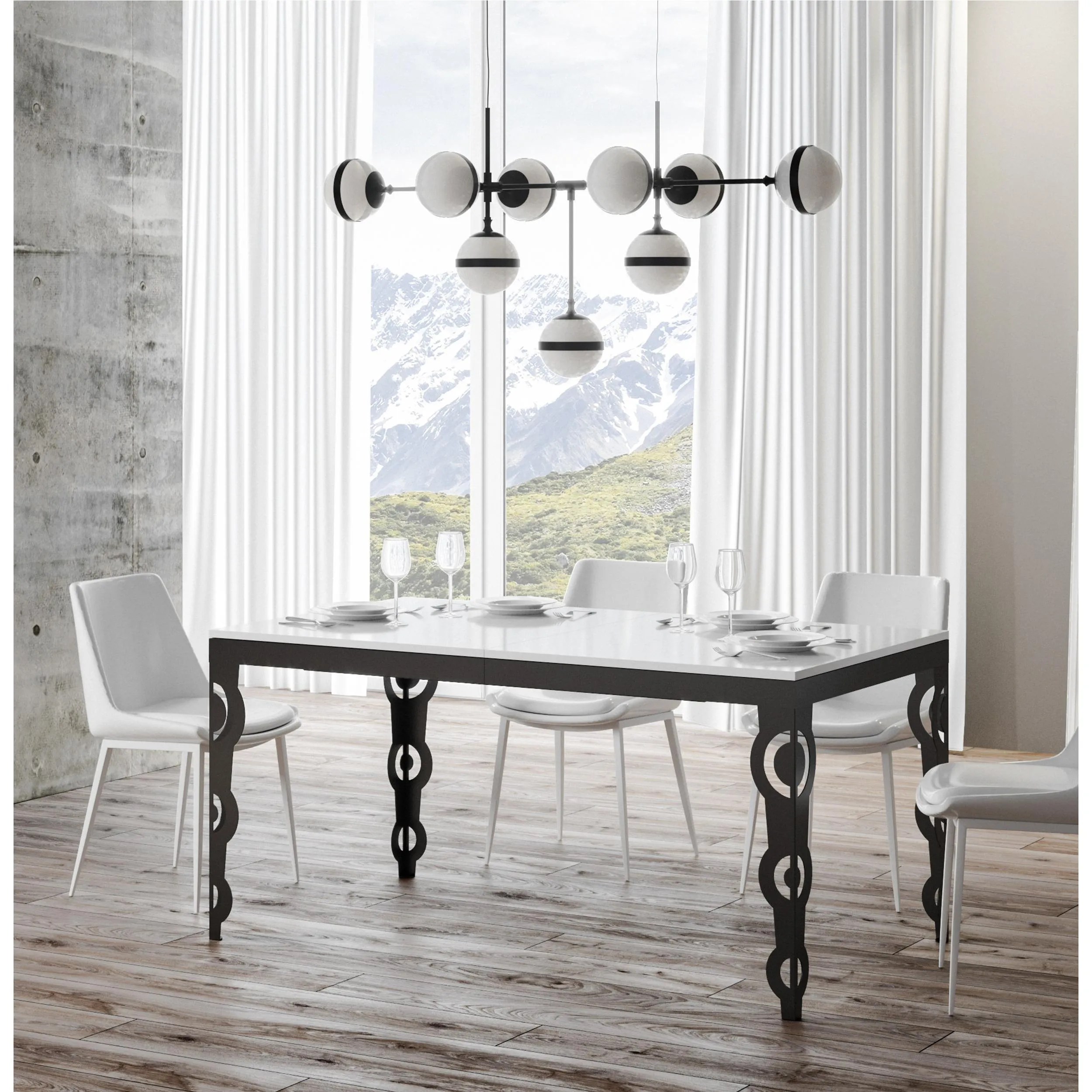 Tavolo Allungabile Quadrato BIANCO natura Karamay Evolution 160x90xh77 cm estensibile fino a 264 cm tutto in legno di Frassino telaio antracite