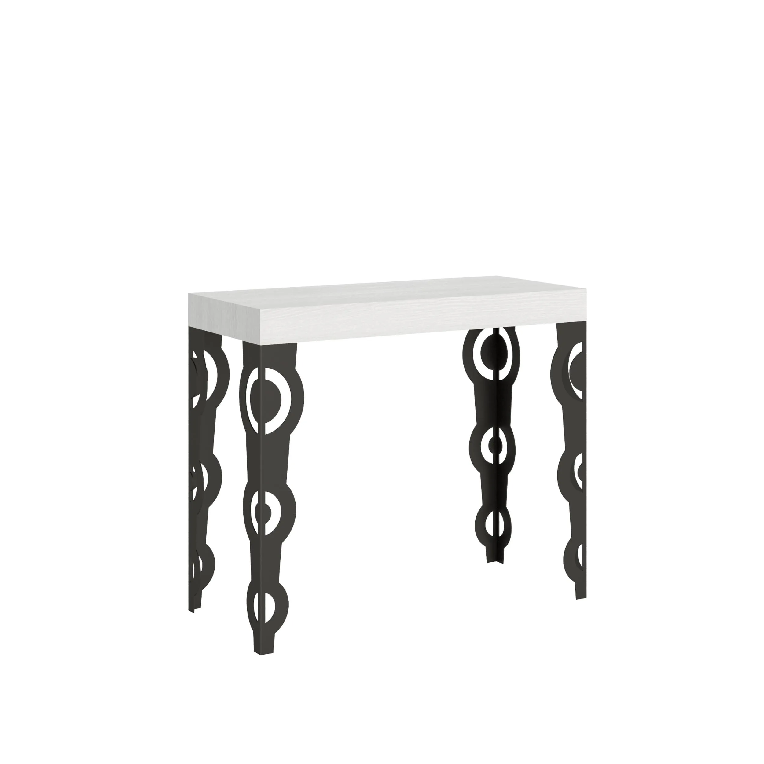 Consolle Allungabile con 3 allunghe KARAMAY SMALL 90x42xh77 cm estensibile fino a 196 cm Allunghe allinterno delle gambe tutto in legno di Frassino colore BIANCO FRASSINO