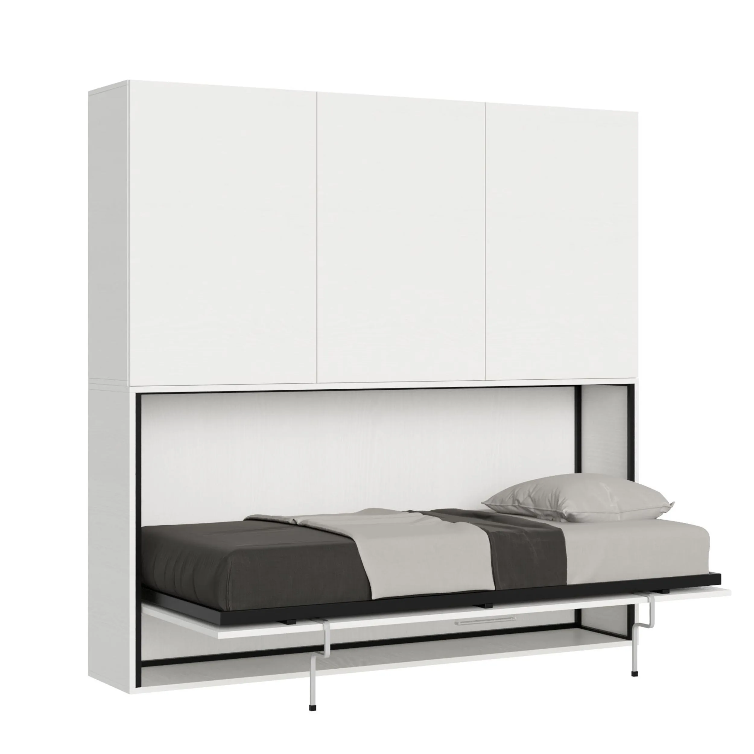 Letto a scomparsa Kando D singolo con Libreria Armadio Chiuso Occupa solo 39 cm di profondità, Dimensioni chiuso 200x39xh 194,4 cm struttura in legno colore bianco frassino